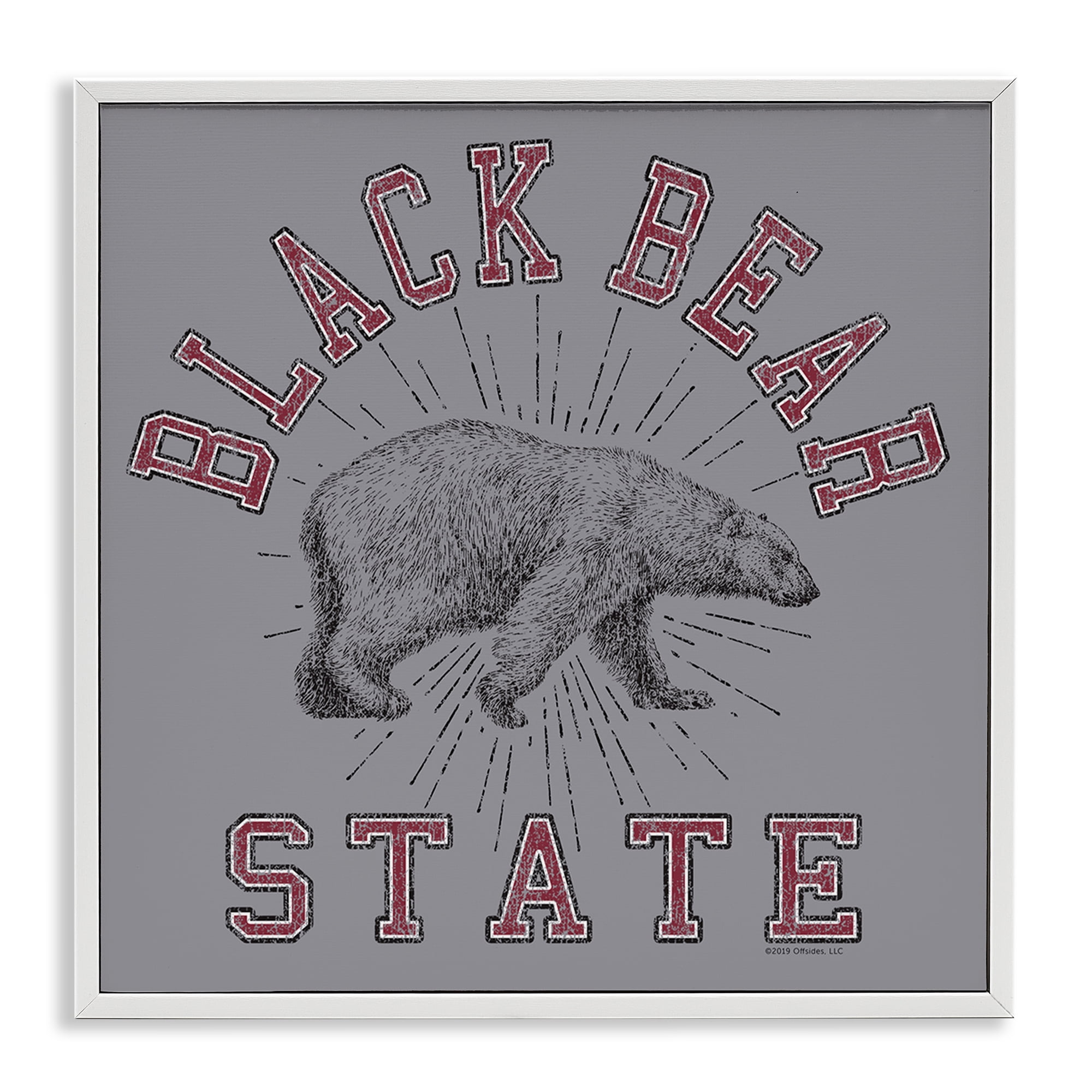 Stupell Industries Vintage Black Bear State Novelty & Humor Painting White Framed Art Print Wall Art, 12 x 12