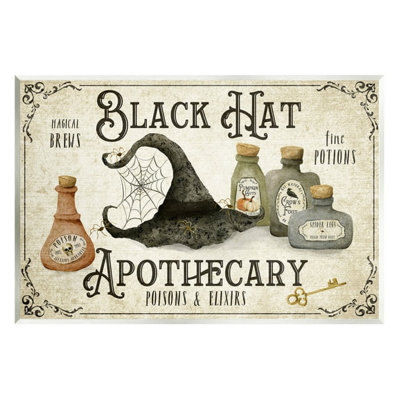 Stupell Industries Vintage Black Hat Apothecary Holiday Painting Unframed Art Print Wall Art, 15 x 10
