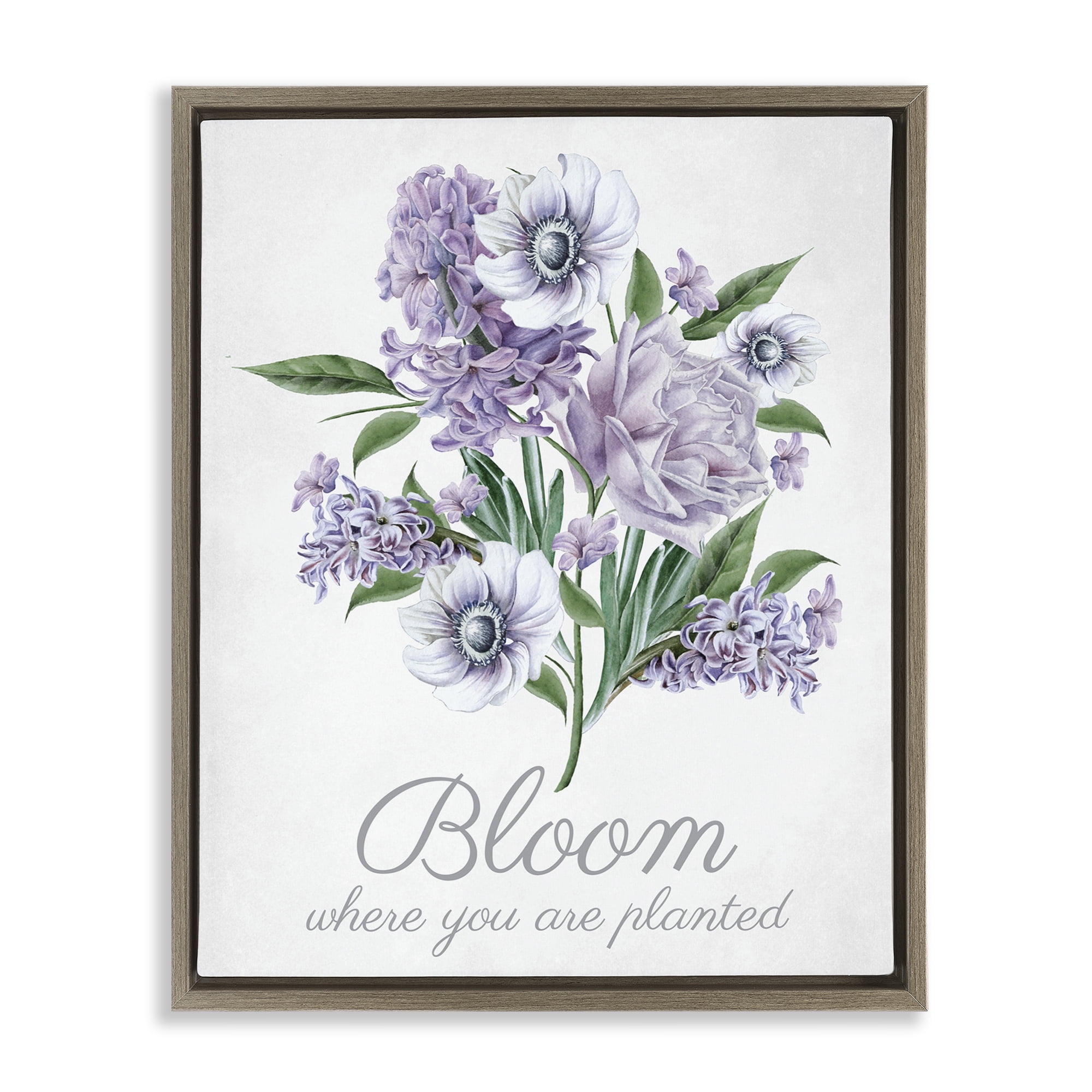 Stupell Industries Vintage Bloom Phrase Botanical & Floral Painting Brown Floater Framed Art Print Wall Art, 17 x 21