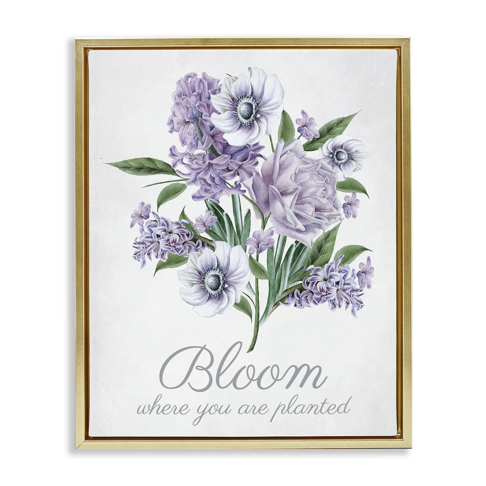 Stupell Industries Vintage Bloom Phrase Botanical & Floral Painting Gold Floater Framed Art Print Wall Art, 25 x 31
