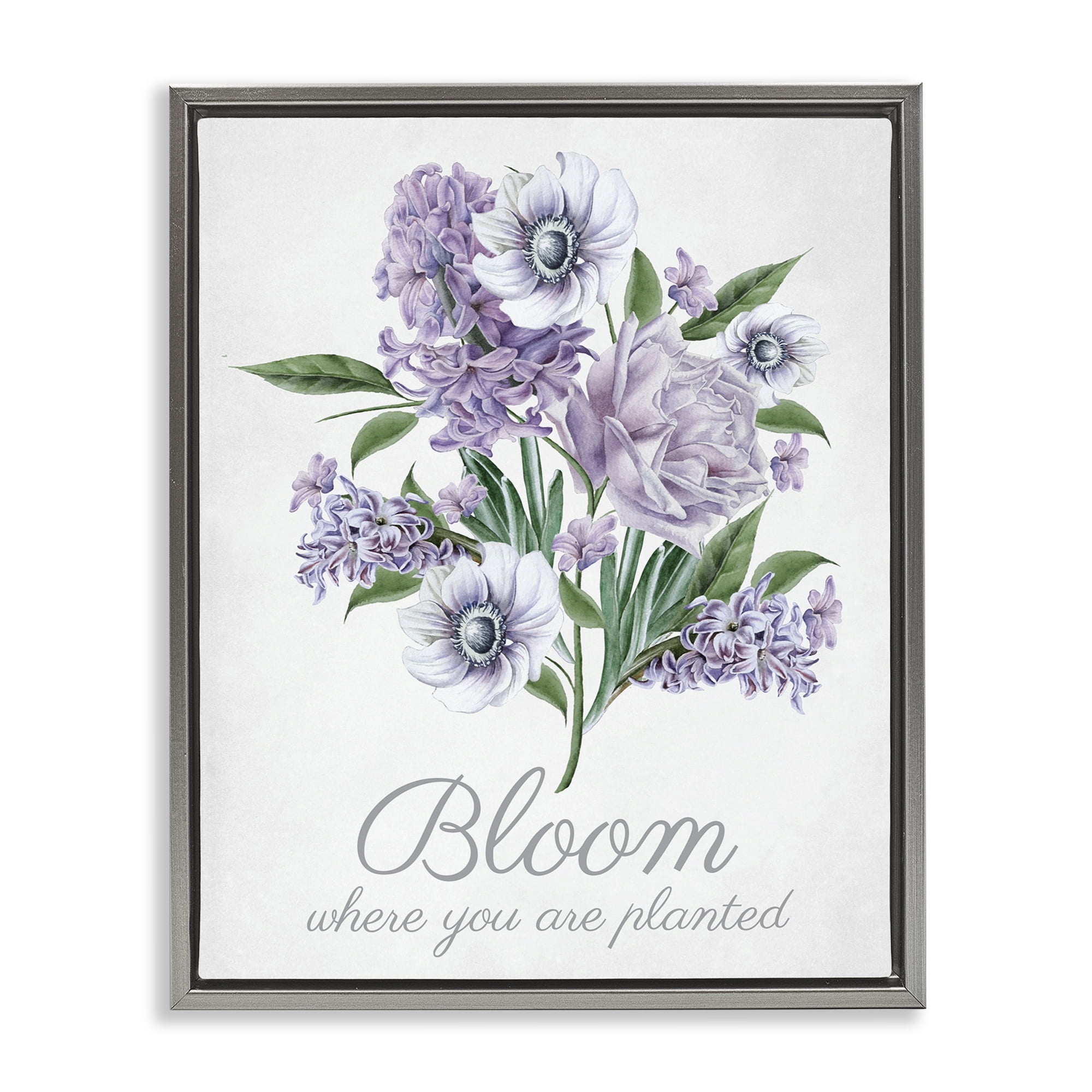 Stupell Industries Vintage Bloom Phrase Botanical & Floral Painting Gray Floater Framed Art Print Wall Art, 17 x 21