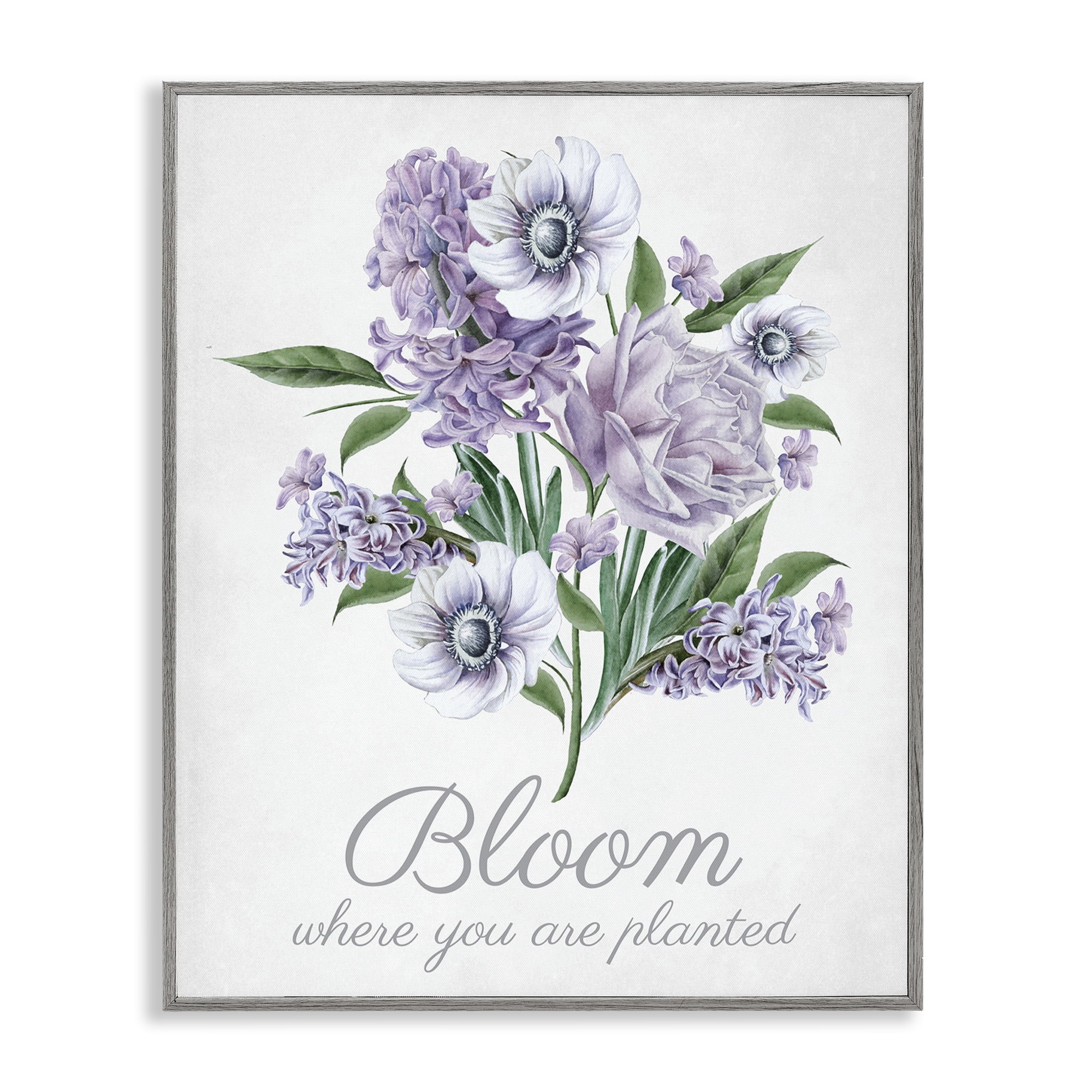 Stupell Industries Vintage Bloom Phrase Botanical & Floral Painting Gray Framed Art Print Wall Art, 11 x 14