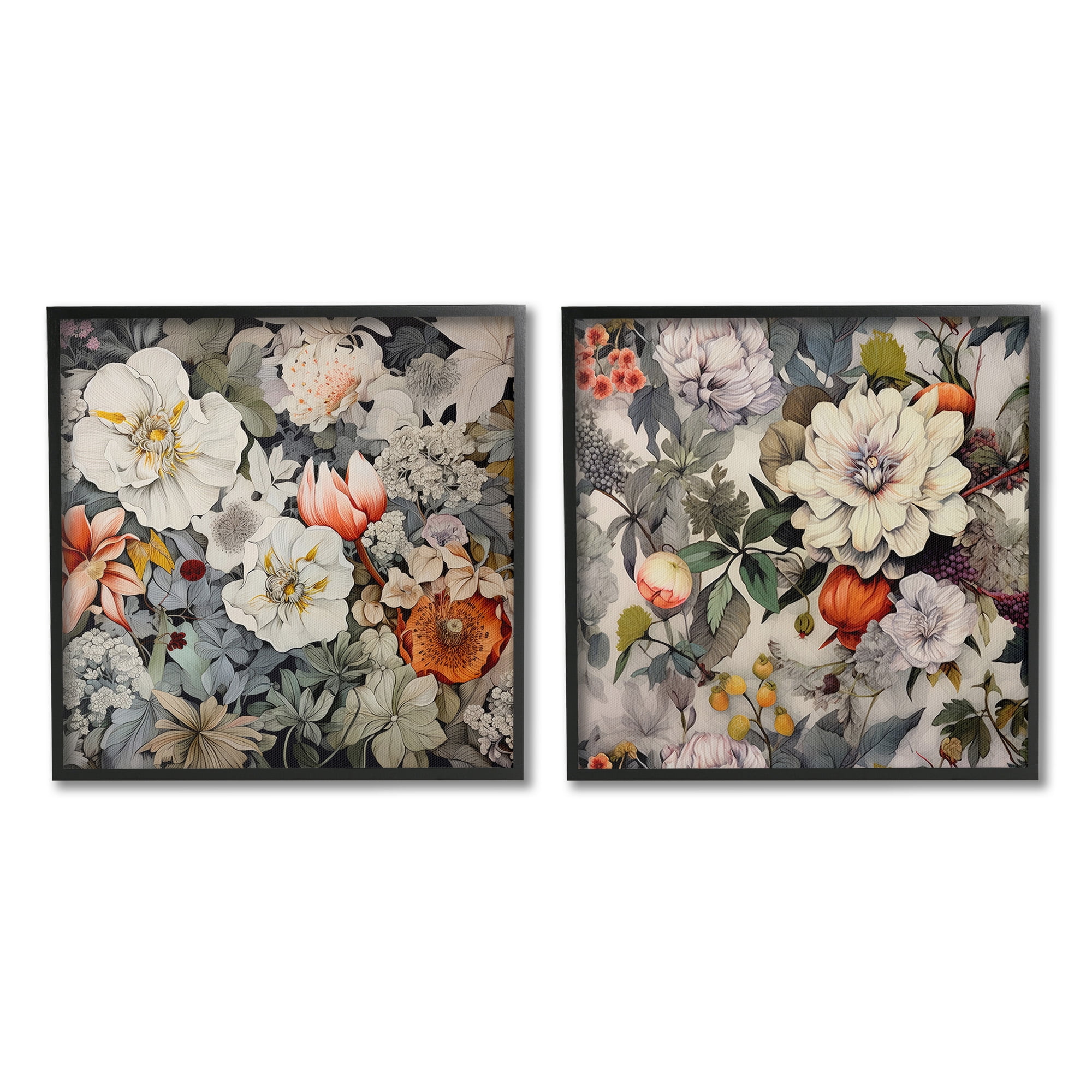 Stupell Industries Vintage Blooms Arrangement Botanical & Floral Painting Black Framed Art Print Wall Art, 24 x 24, Set of 2