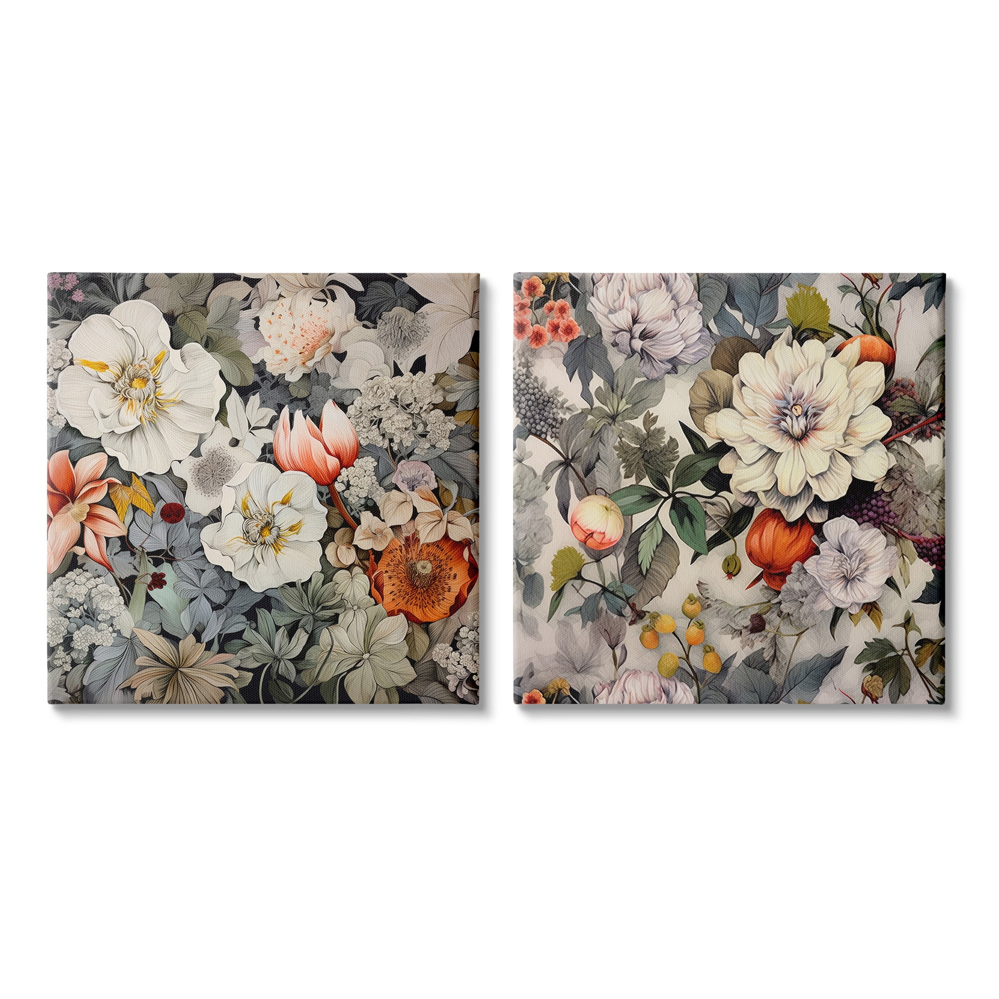 Stupell Industries Vintage Blooms Arrangement Botanical & Floral Painting Gallery Wrapped Canvas Art Print Wall Art, 17 x 17, Set of 2
