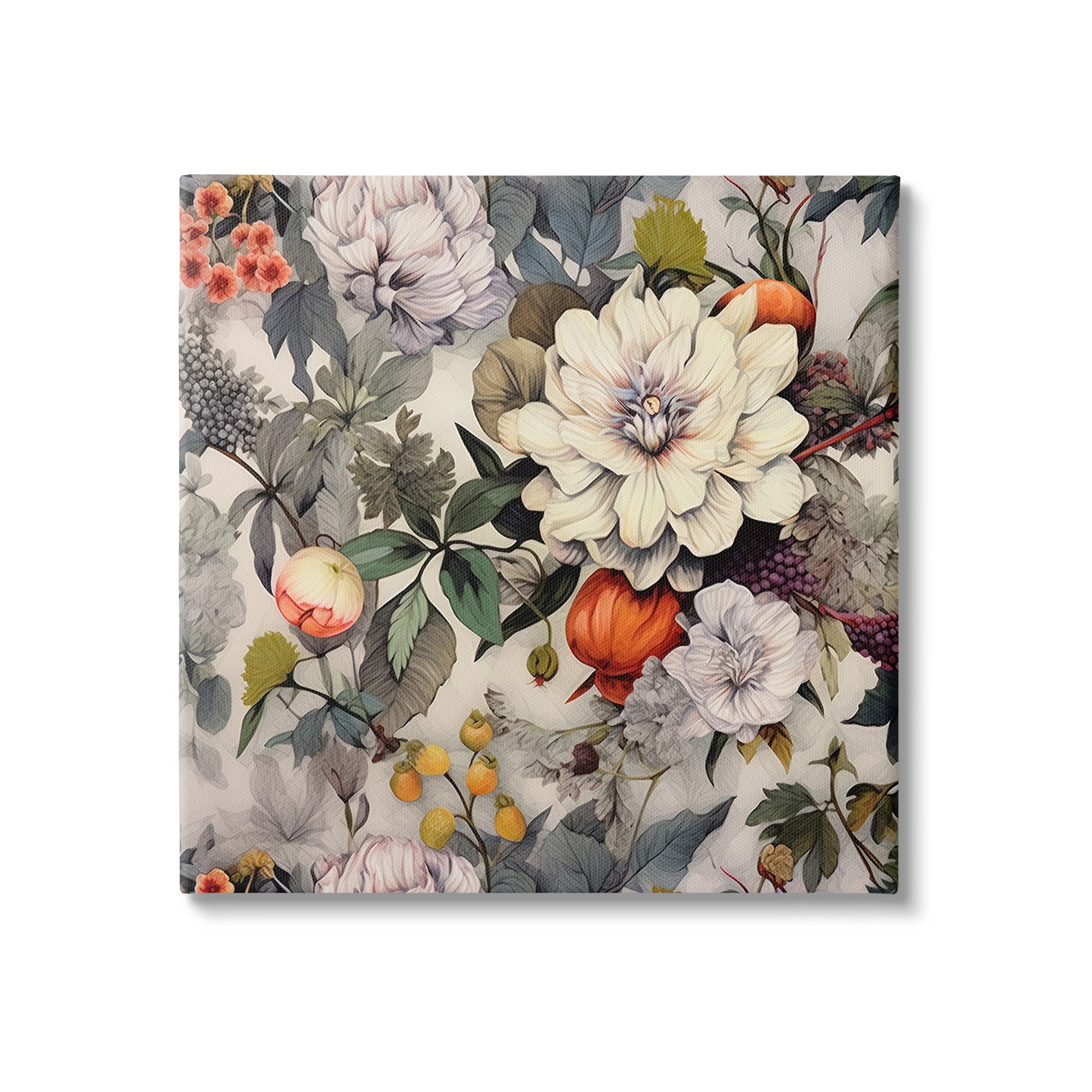 Stupell Industries Vintage Blooms & Fruit Botanical & Floral Painting Gallery Wrapped Canvas Art Print Wall Art, 36 x 36