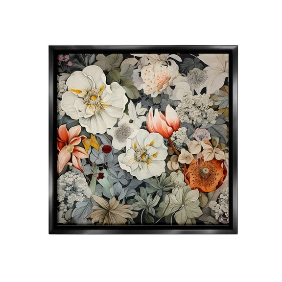 Stupell Industries Vintage Blossom Pattern Botanical & Floral Painting Black Floater Framed Canvas Art Print Wall Art, 18 x 18
