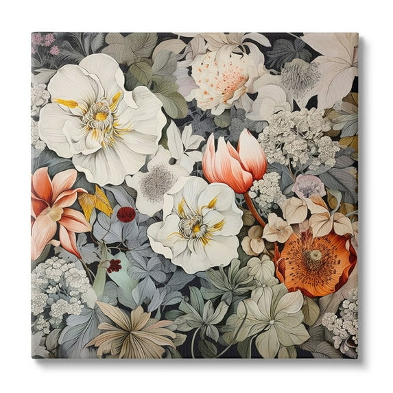 Stupell Industries Vintage Blossom Pattern Botanical & Floral Painting Gallery Wrapped Canvas Art Print Wall Art, 30 x 30