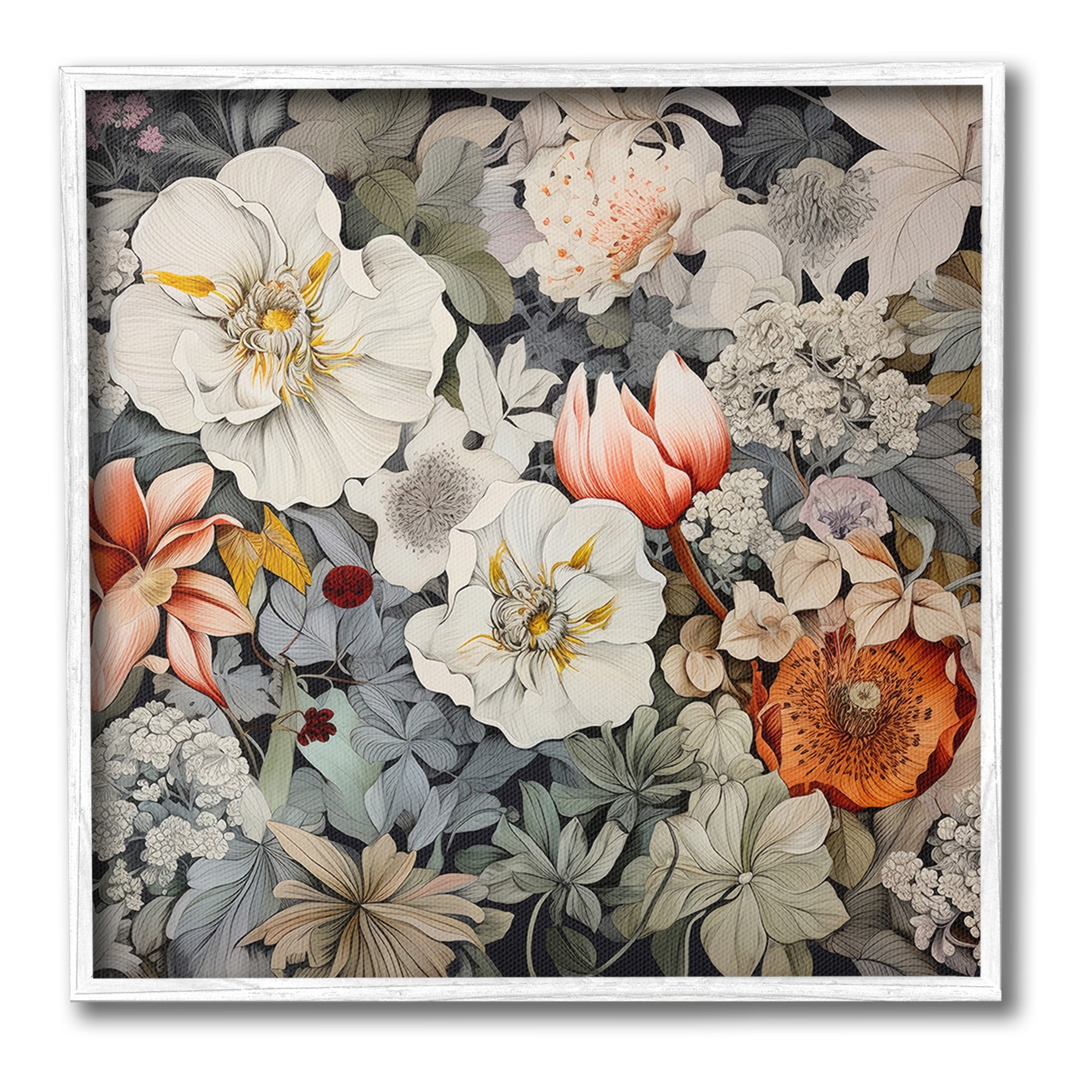 Stupell Industries Vintage Blossom Pattern Botanical & Floral Painting White Framed Art Print Wall Art, 17 x 17