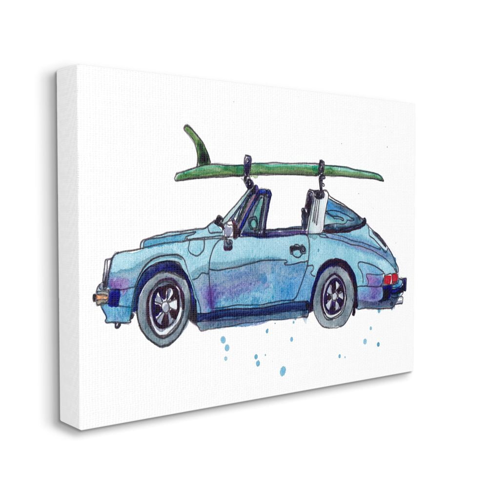 Stupell Industries Vintage Blue Car Retro Beach Surf Style Canvas Wall Art Design by Paul McCreery