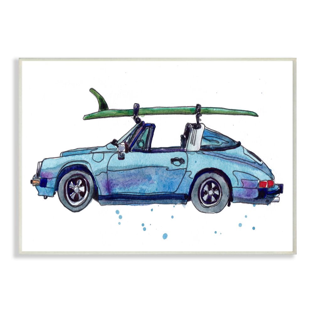 Stupell Industries Vintage Blue Car Retro Beach Surf Style Wall Plaque Design by Paul McCreery