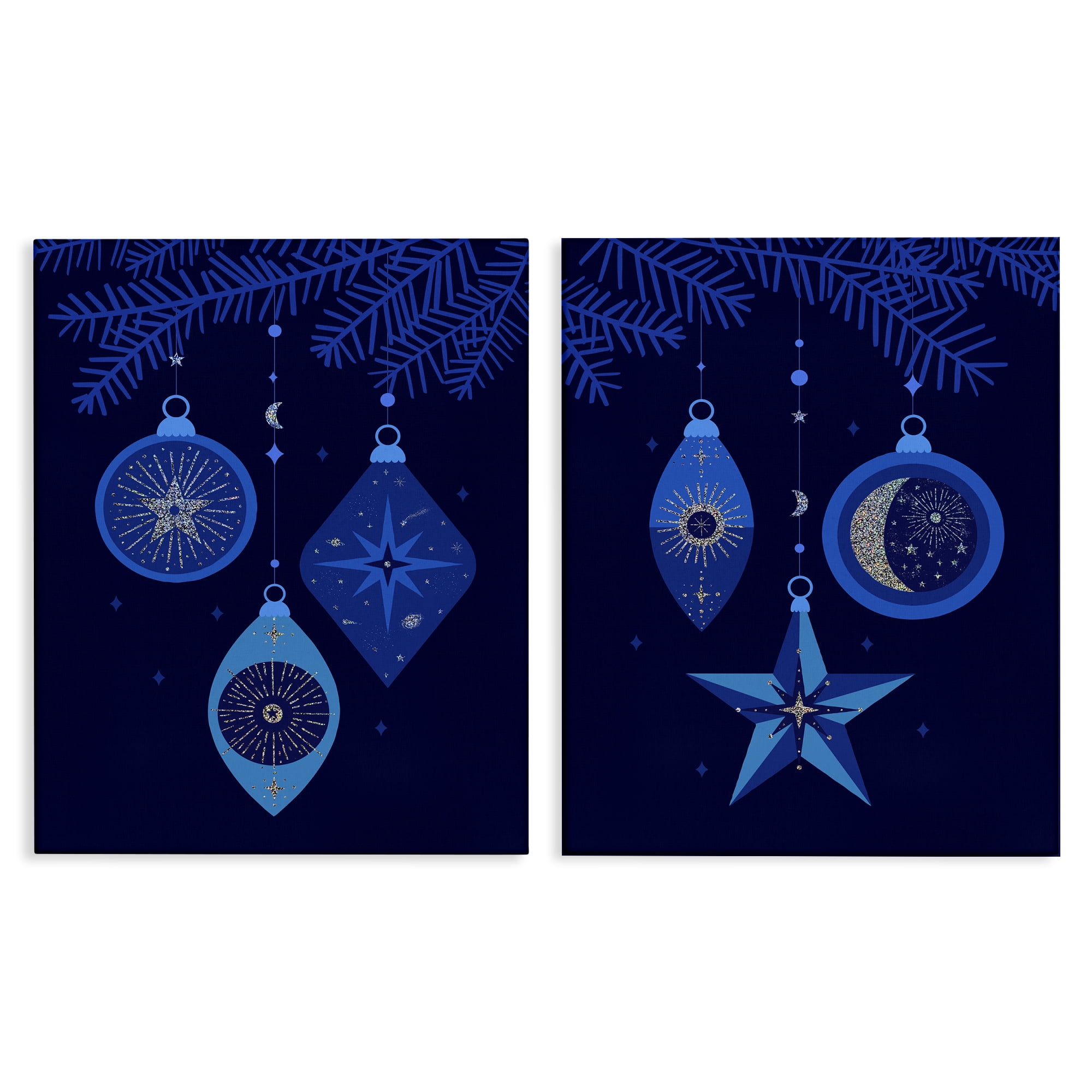 Stupell Industries Vintage Blue Holiday Ornaments Holiday Painting Wrapped Canvas Art Print Wall Art, 24 x 30, Set of 2