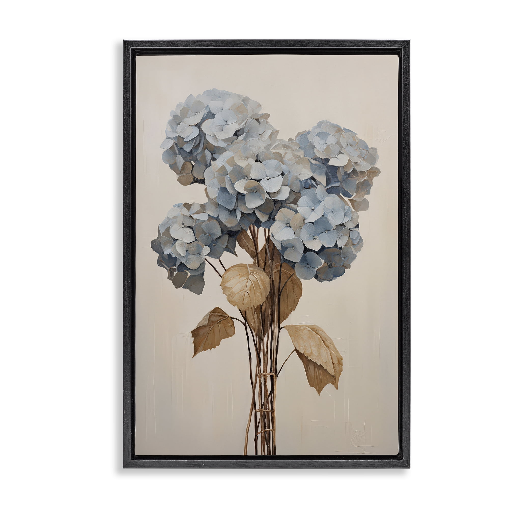 Stupell Industries Vintage Blue Hydrangea Plants & Flowers Painting Black Floater Framed Canvas Art Print Wall Art, 21 x 31