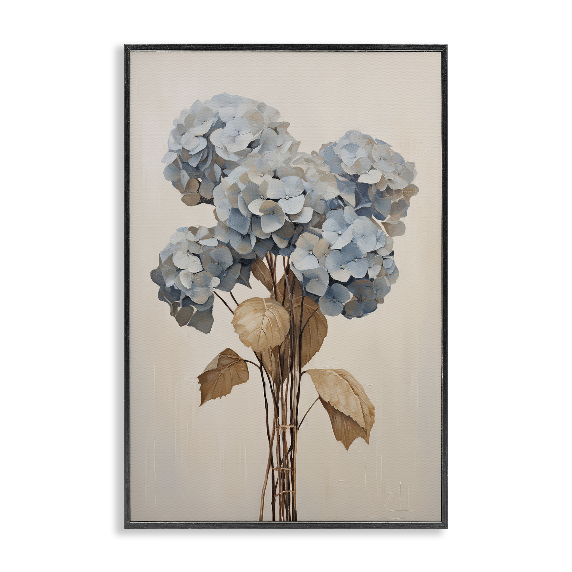 Stupell Industries Vintage Blue Hydrangea Plants & Flowers Painting Black Framed Art Print Wall Art, 12 x 18
