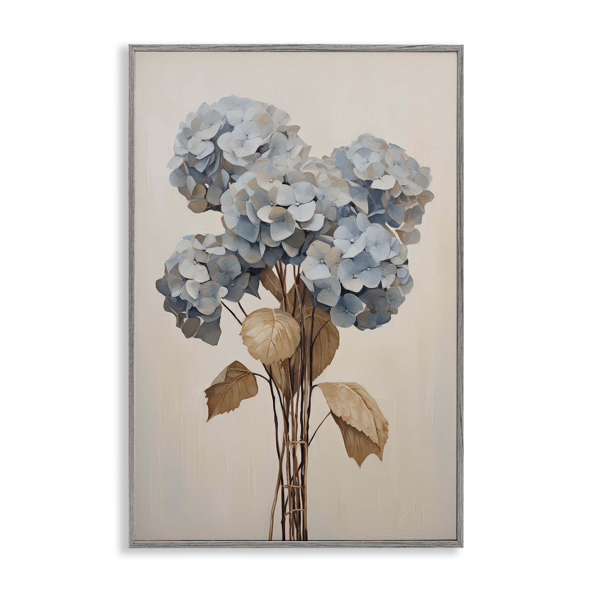 Stupell Industries Vintage Blue Hydrangea Plants & Flowers Painting Gray Framed Art Print Wall Art, 16 x 24