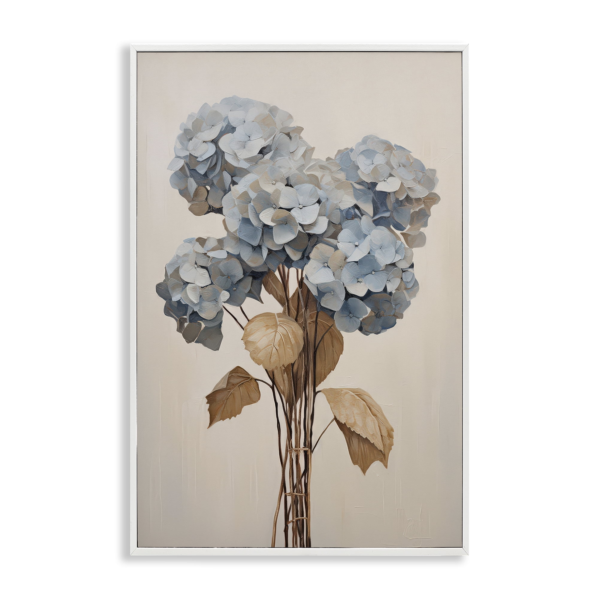 Stupell Industries Vintage Blue Hydrangea Plants & Flowers Painting White Framed Art Print Wall Art, 20 x 30