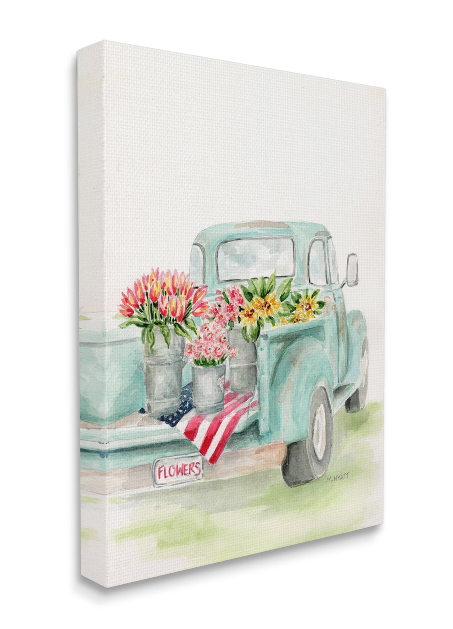 Stupell Industries Vintage Blue Pick-Up Truck Floral Farm Bouquets Canvas Wall Art, 30 x 40, Design by Melissa Hyatt LLC