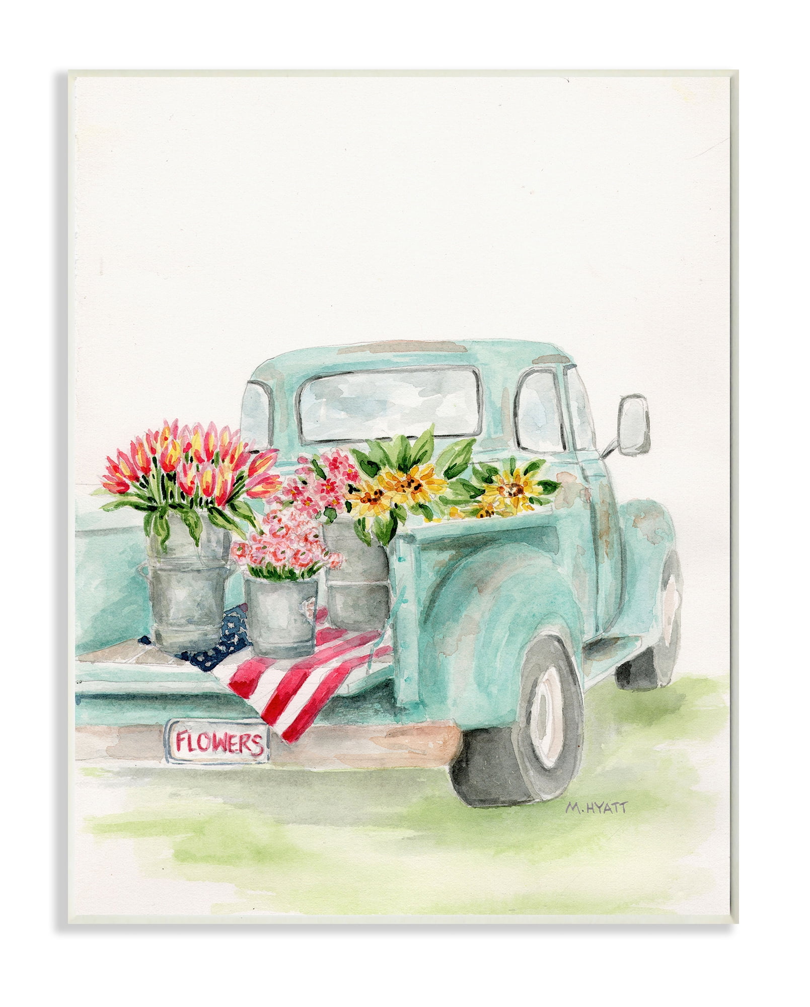 Stupell Industries Vintage Blue Pick-Up Truck Floral Farm Bouquets Wall Plaque, 13 x 19, Design by Melissa Hyatt LLC