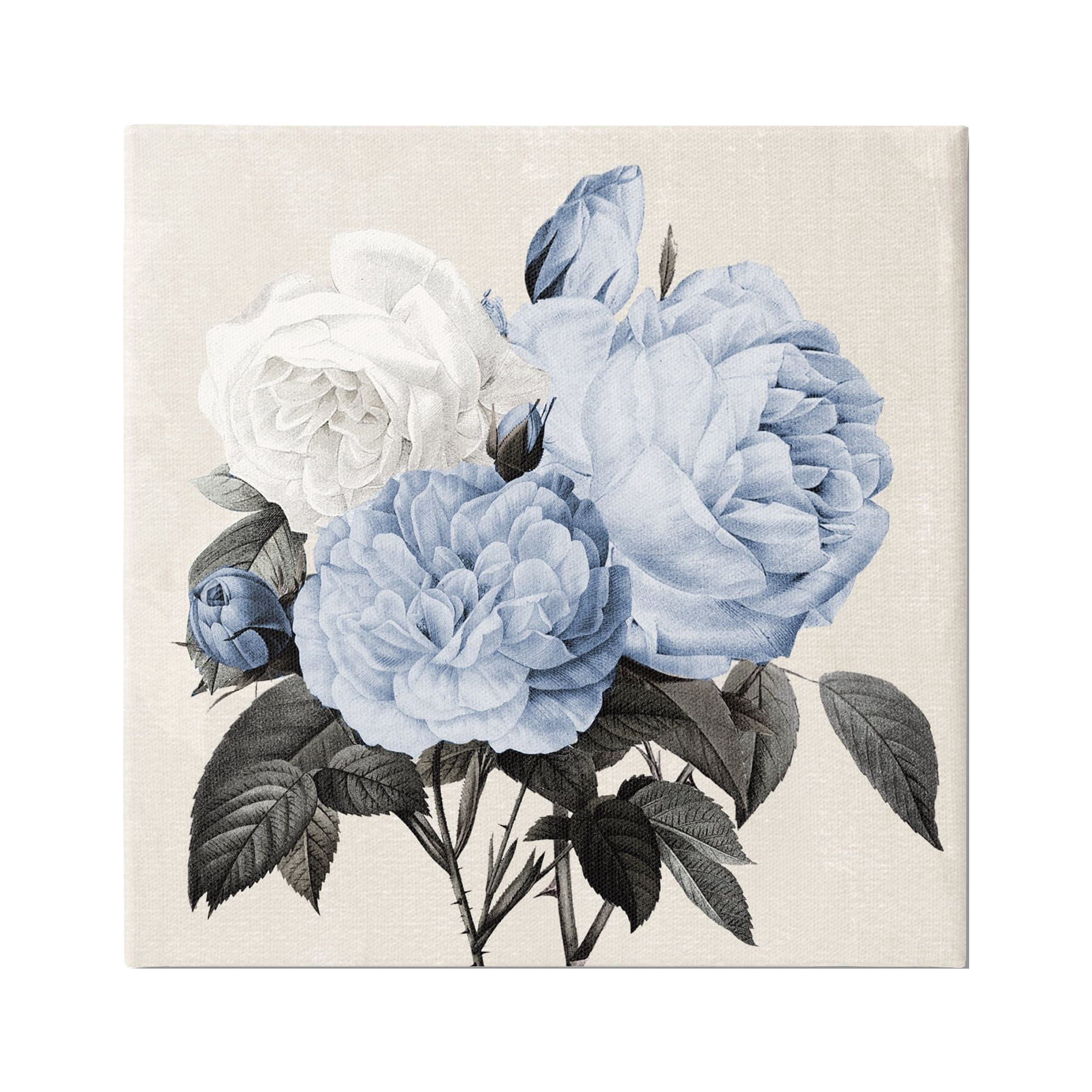Stupell Industries Vintage Blue Roses Botanical & Floral Painting Gallery Wrapped Canvas Art Print Wall Art, 36 x 36