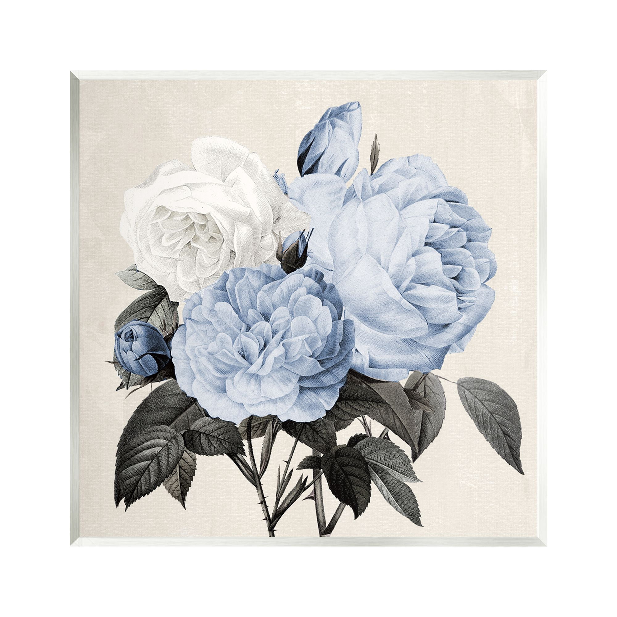 Stupell Industries Vintage Blue Roses Botanical & Floral Painting Unframed Art Print Wall Art, 12 x 12