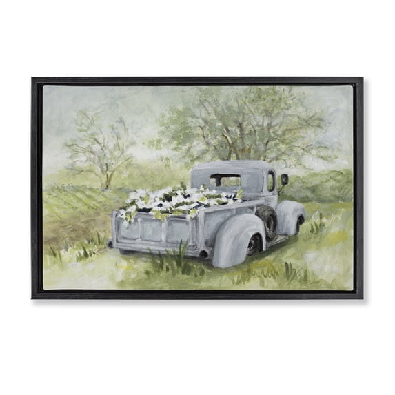 Stupell Industries Rustic Lodge Vintage Blue Truck Flower Sale Black Floating Frame Canvas Art, 25 x 17, by Lanie Loreth