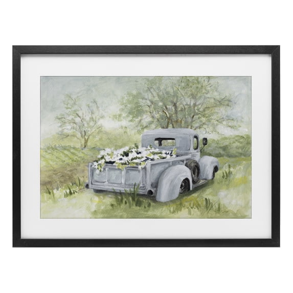 Stupell Industries Rustic Lodge Vintage Blue Truck Flower Sale Black Framed Print Under Glass, 20 x 14, by Lanie Loreth