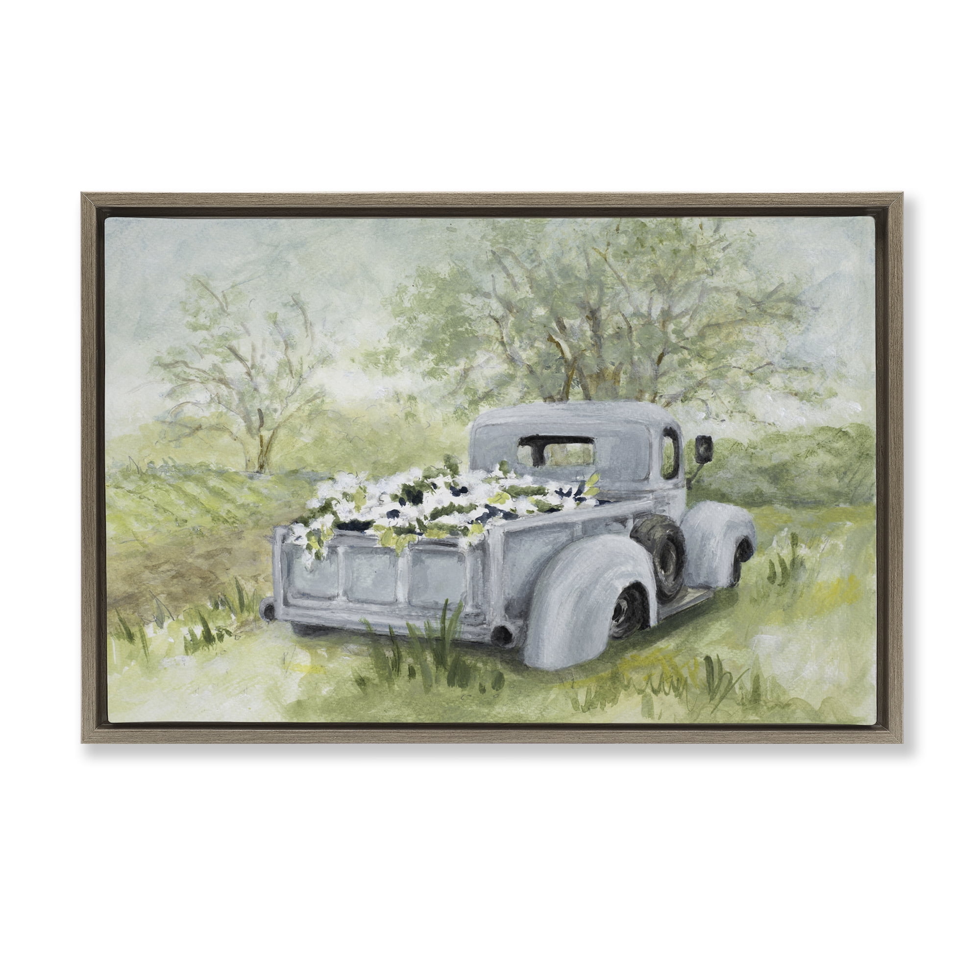 Stupell Industries Vintage Blue Truck Flower Sale Brown Framed Floater Canvas Wall Art, design by Lanie Loreth