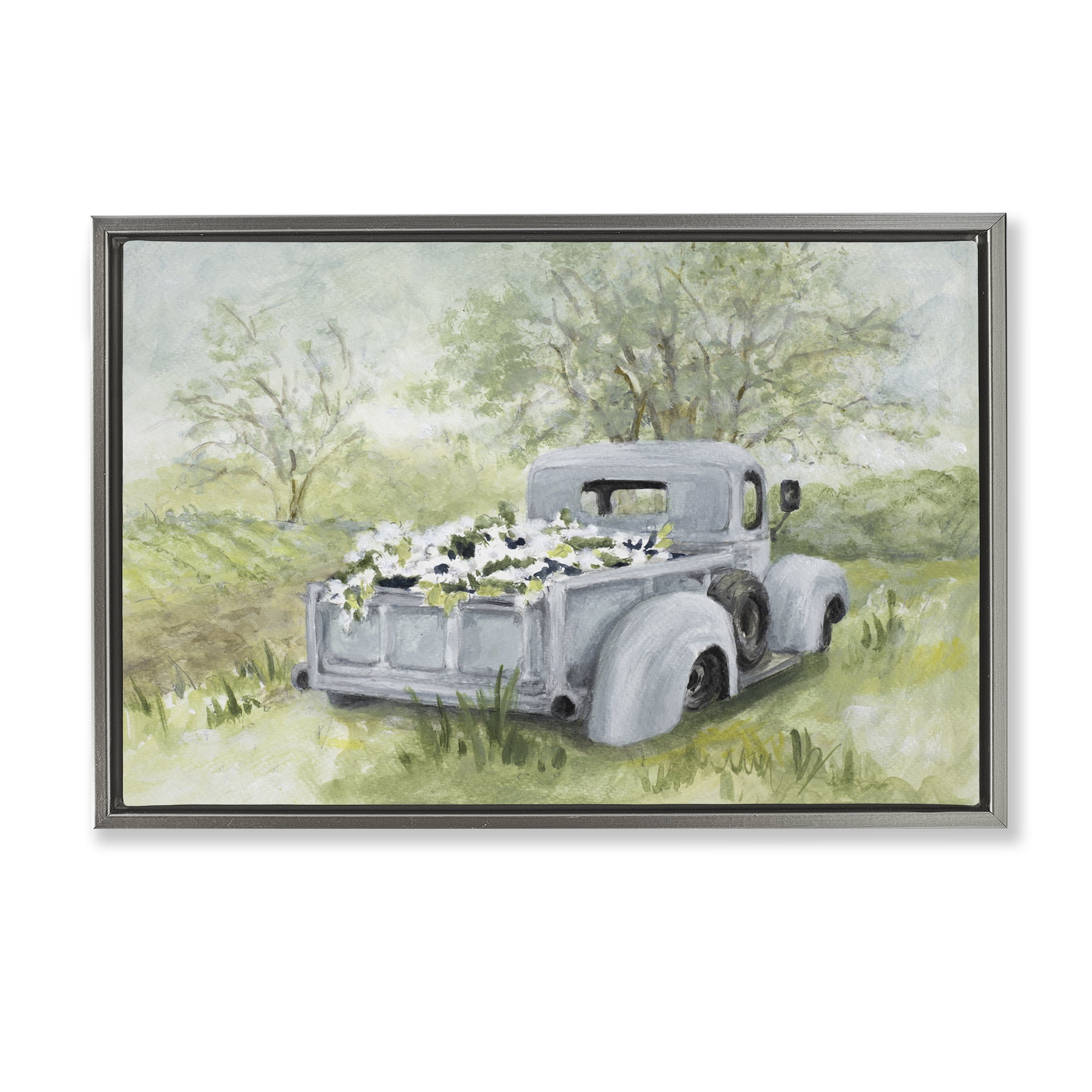 Stupell Industries Vintage Blue Truck Flower Sale Gray Framed Floater Canvas Wall Art, design by Lanie Loreth