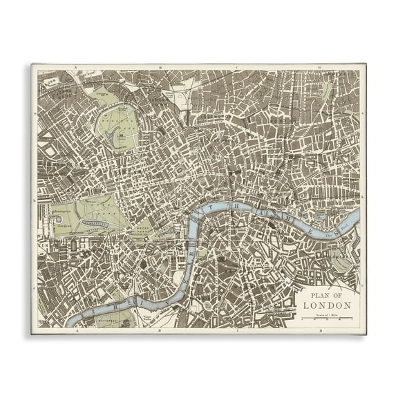 Stupell Industries Vintage Blueprint Plant of London Map Painting Wrapped Canvas Canvas Art Print Wall Art, 40 x 30