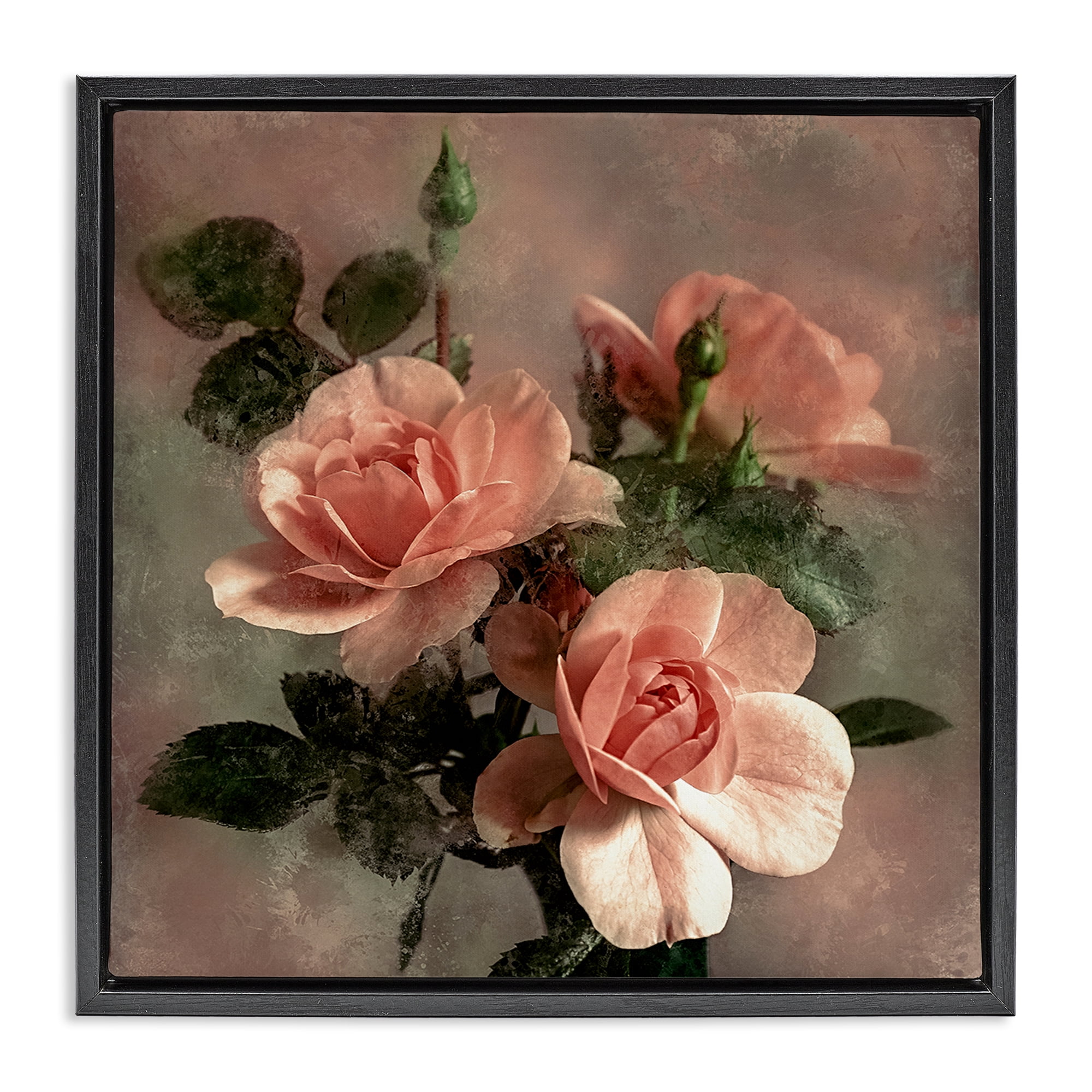 Stupell Industries Vintage Blush Petals Plants & Flowers Painting Black Floater Framed Canvas Art Print Wall Art, 25 x 25