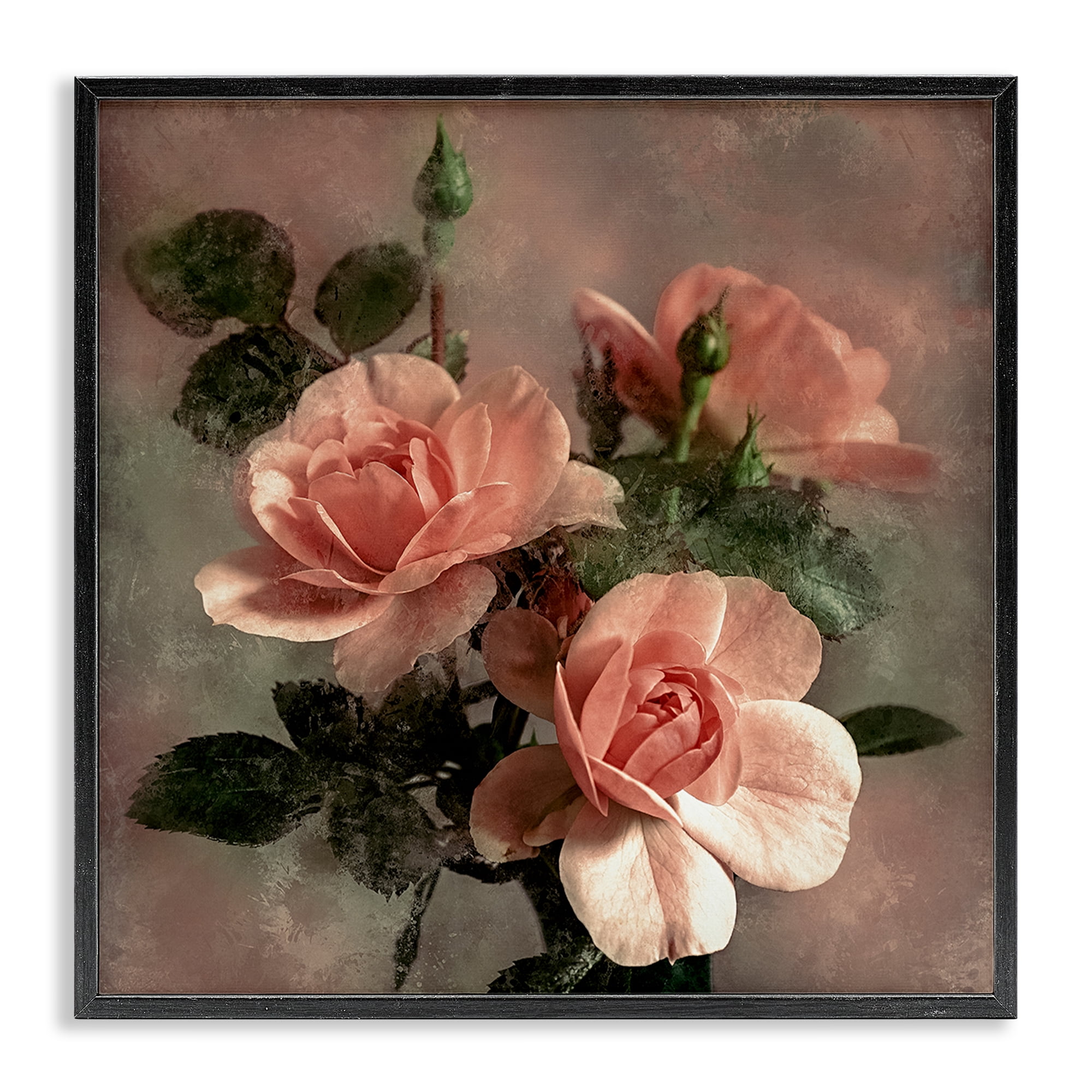 Stupell Industries Vintage Blush Petals Plants & Flowers Painting Black Framed Art Print Wall Art, 24 x 24