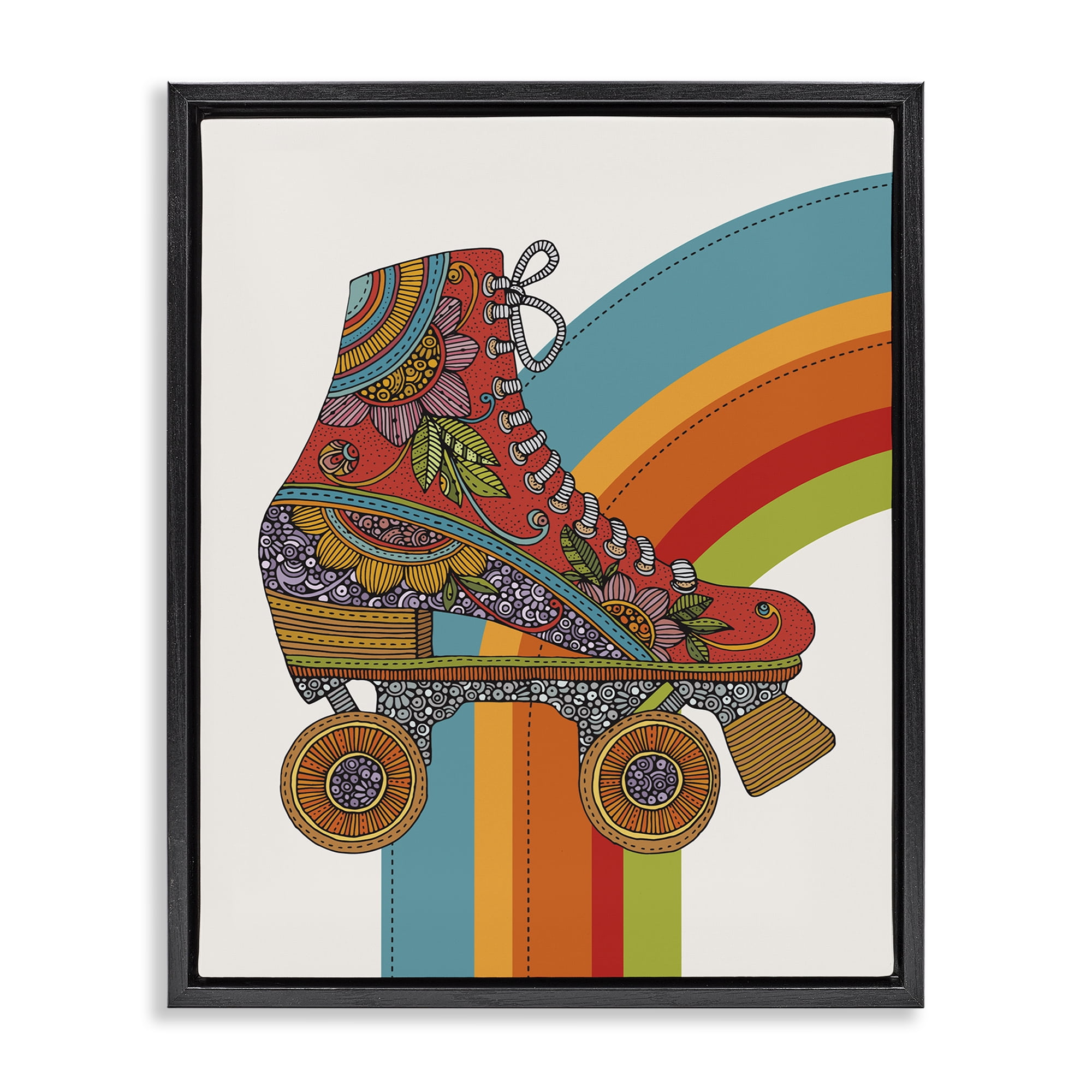 Stupell Industries Vintage Boho Roller Skate Entertainment Painting Black Floater Framed Canvas Art Print Wall Art, 25 x 31