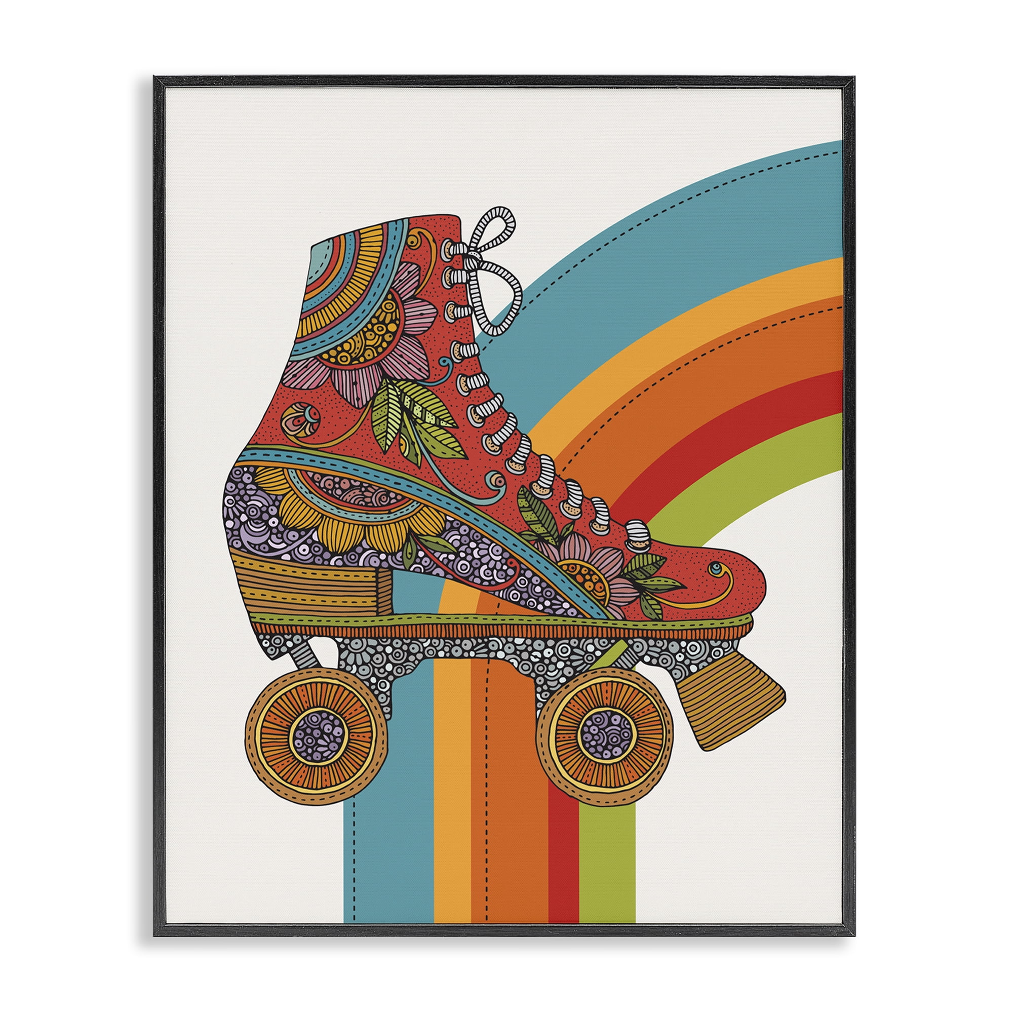 Stupell Industries Vintage Boho Roller Skate Entertainment Painting Black Framed Art Print Wall Art, 16 x 20