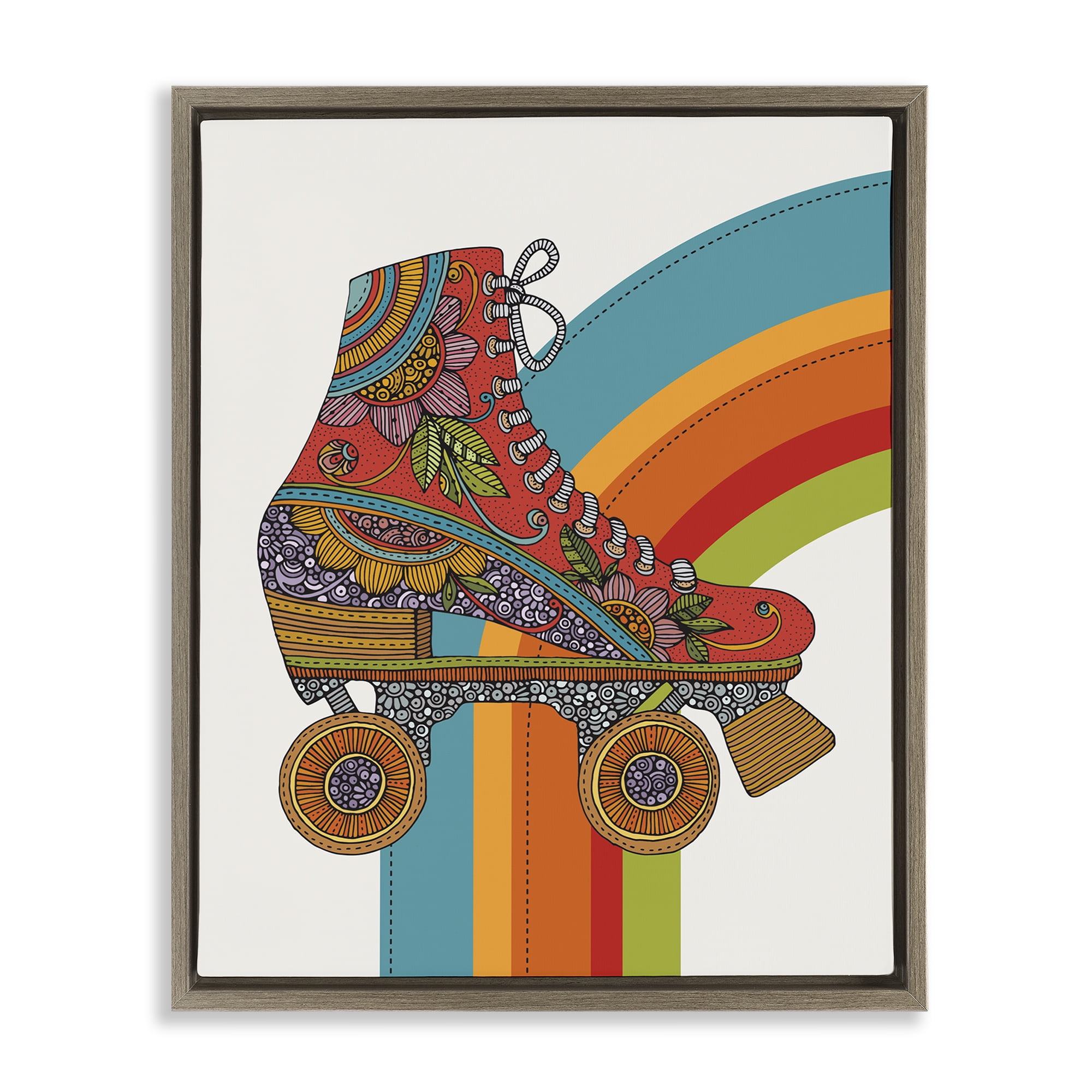 Stupell Industries Vintage Boho Roller Skate Entertainment Painting Brown Floater Framed Canvas Art Print Wall Art, 17 x 21