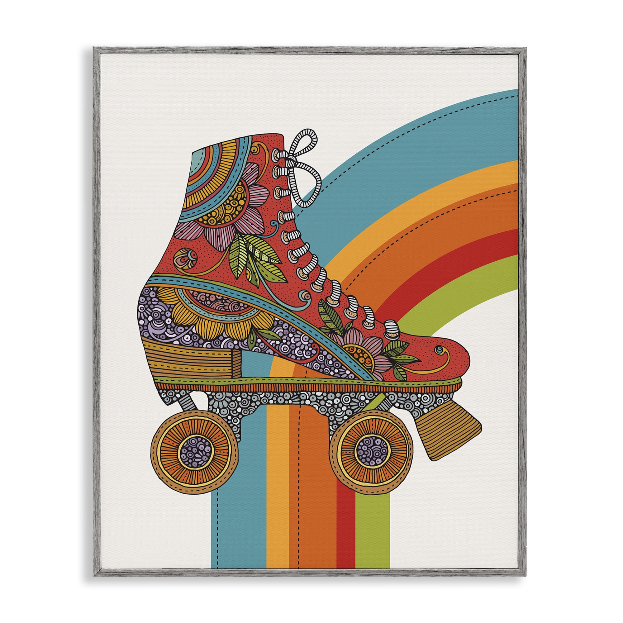Stupell Industries Vintage Boho Roller Skate Entertainment Painting Gray Framed Art Print Wall Art, 11 x 14