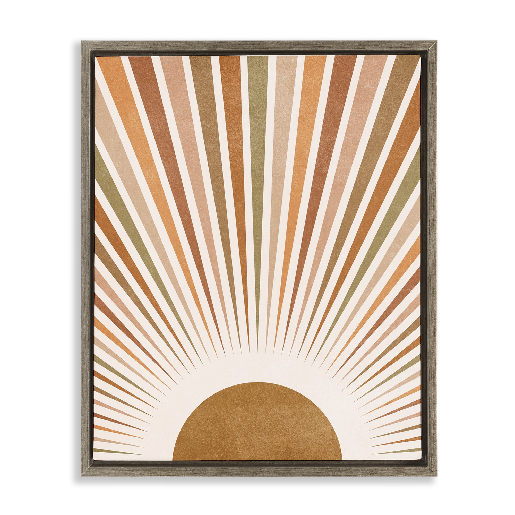 Stupell Industries Vintage Boho Sunburst Landscape & Nature Painting Brown Floater Framed Canvas Art Print Wall Art, 17 x 21