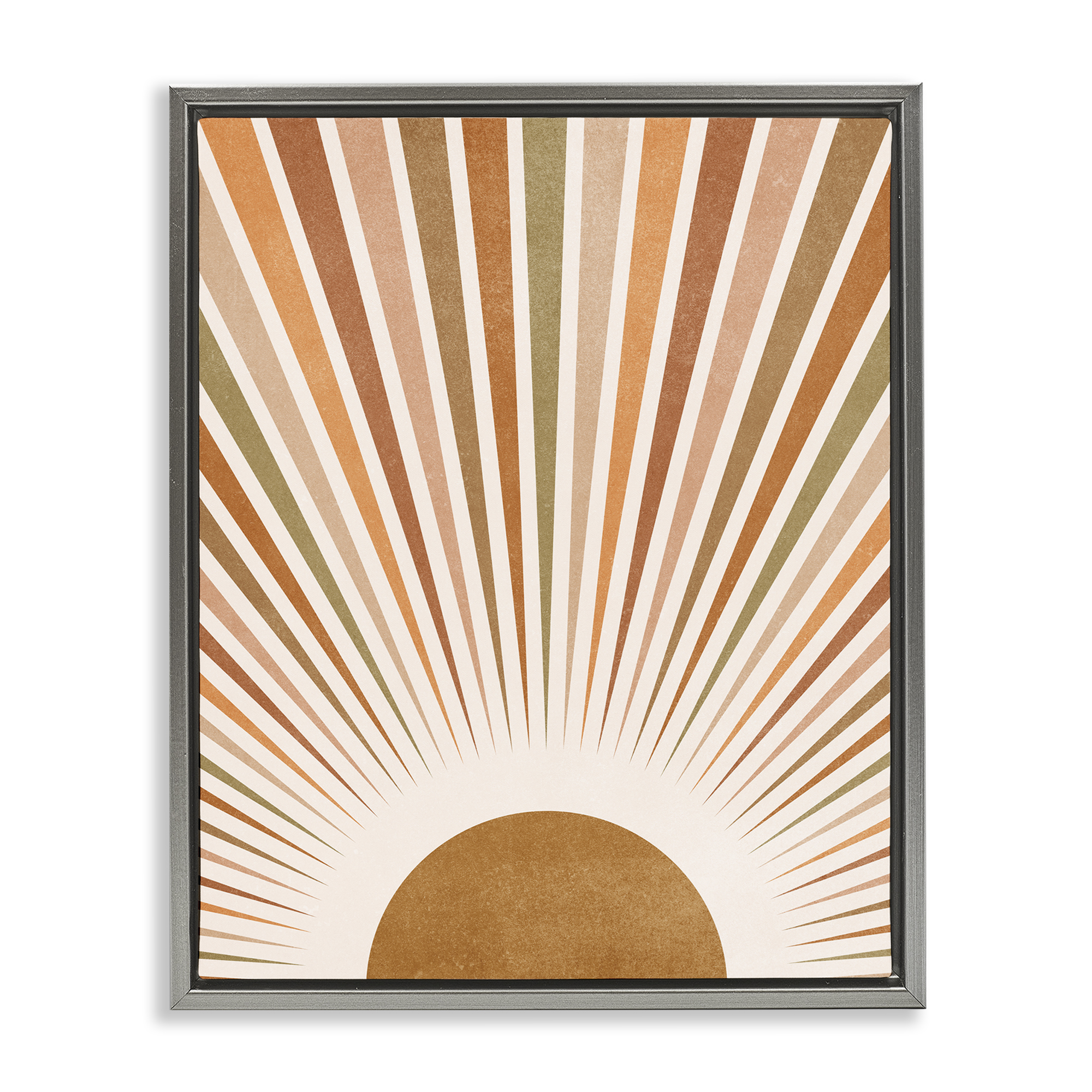 Stupell Industries Vintage Boho Sunburst Landscape & Nature Painting Gray Floater Framed Canvas Art Print Wall Art, 17 x 21