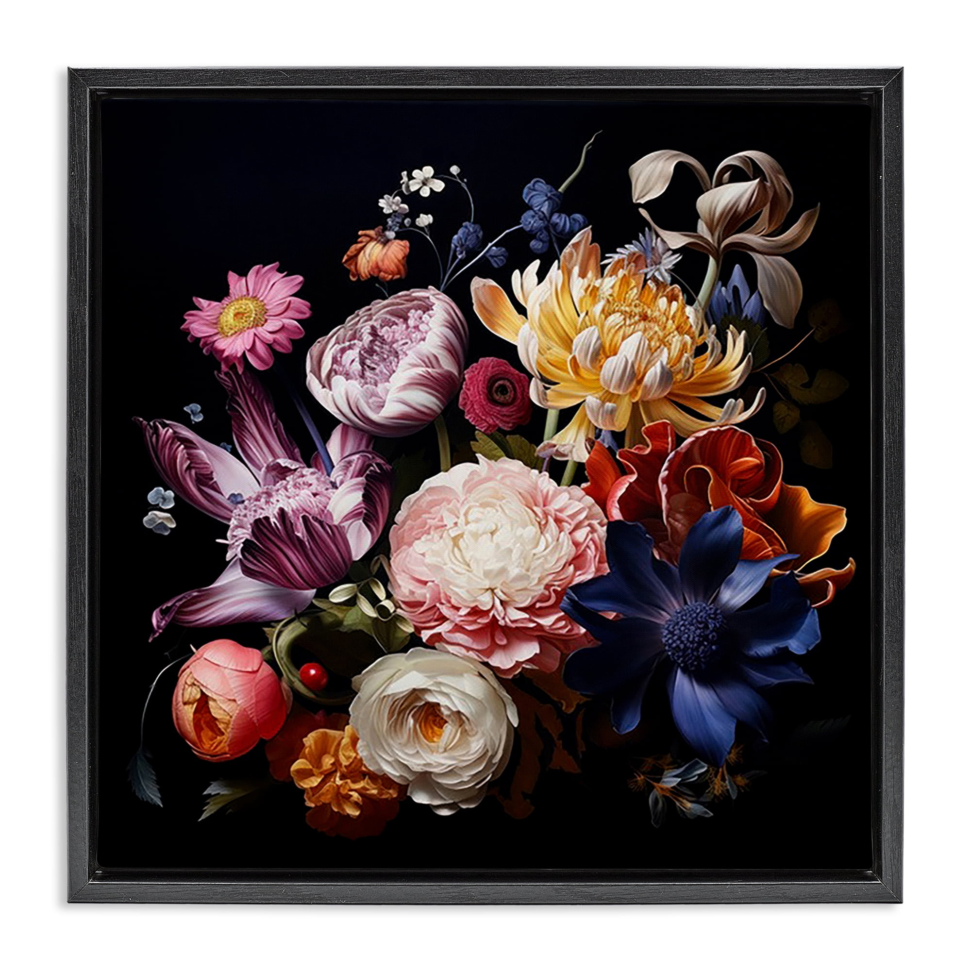 Stupell Industries Vintage Botanical Life Plants & Flowers Painting Black Floater Framed Canvas Art Print Wall Art, 25 x 25