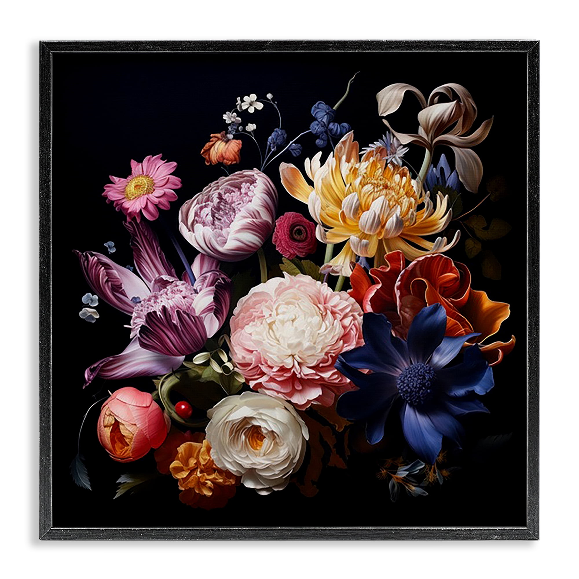 Stupell Industries Vintage Botanical Life Plants & Flowers Painting Black Framed Art Print Wall Art, 12 x 12