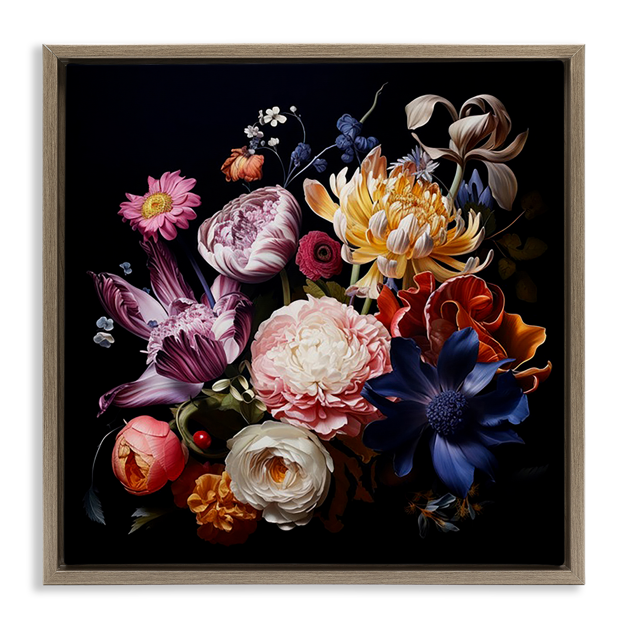 Stupell Industries Vintage Botanical Life Plants & Flowers Painting Brown Floater Framed Canvas Art Print Wall Art, 18 x 18