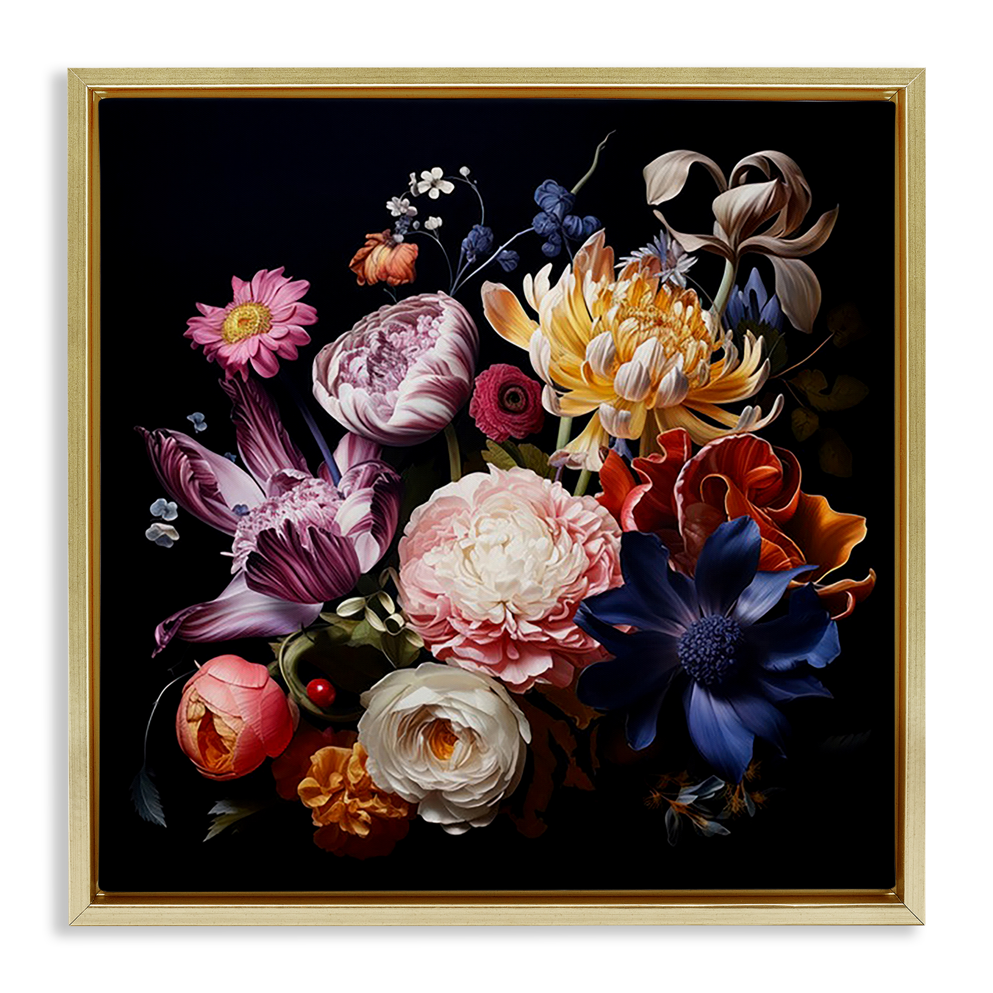 Stupell Industries Vintage Botanical Life Plants & Flowers Painting Gold Floater Framed Canvas Art Print Wall Art, 25 x 25