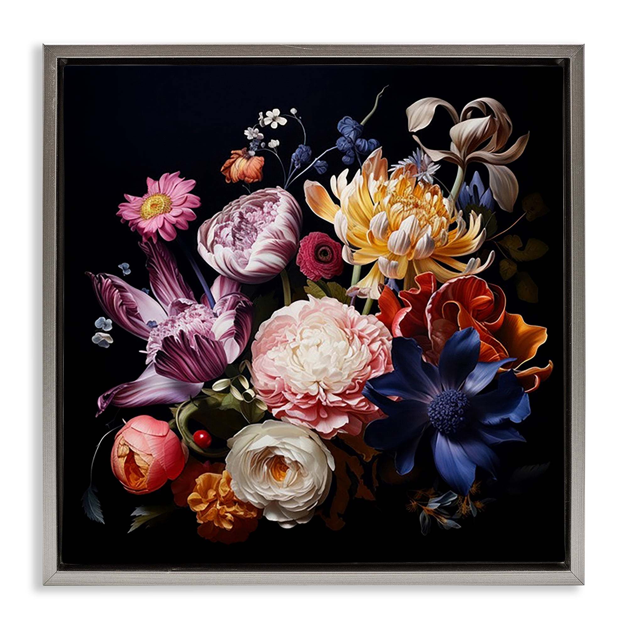 Stupell Industries Vintage Botanical Life Plants & Flowers Painting Gray Floater Framed Canvas Art Print Wall Art, 18 x 18
