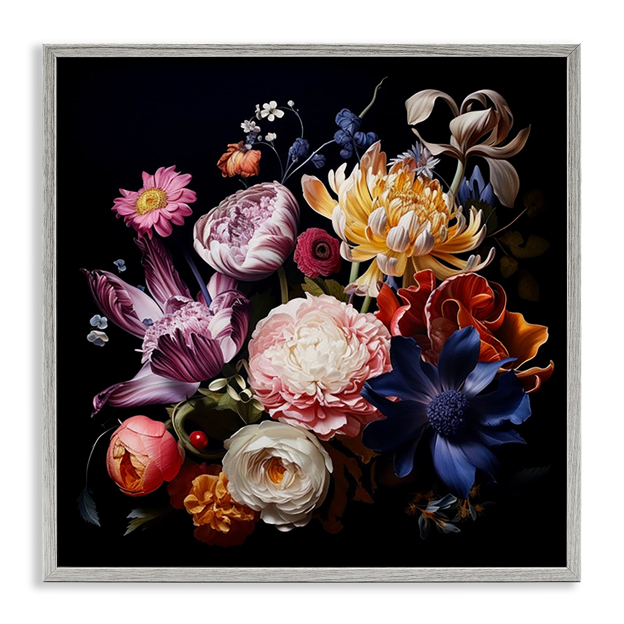 Stupell Industries Vintage Botanical Life Plants & Flowers Painting Gray Framed Art Print Wall Art, 12 x 12
