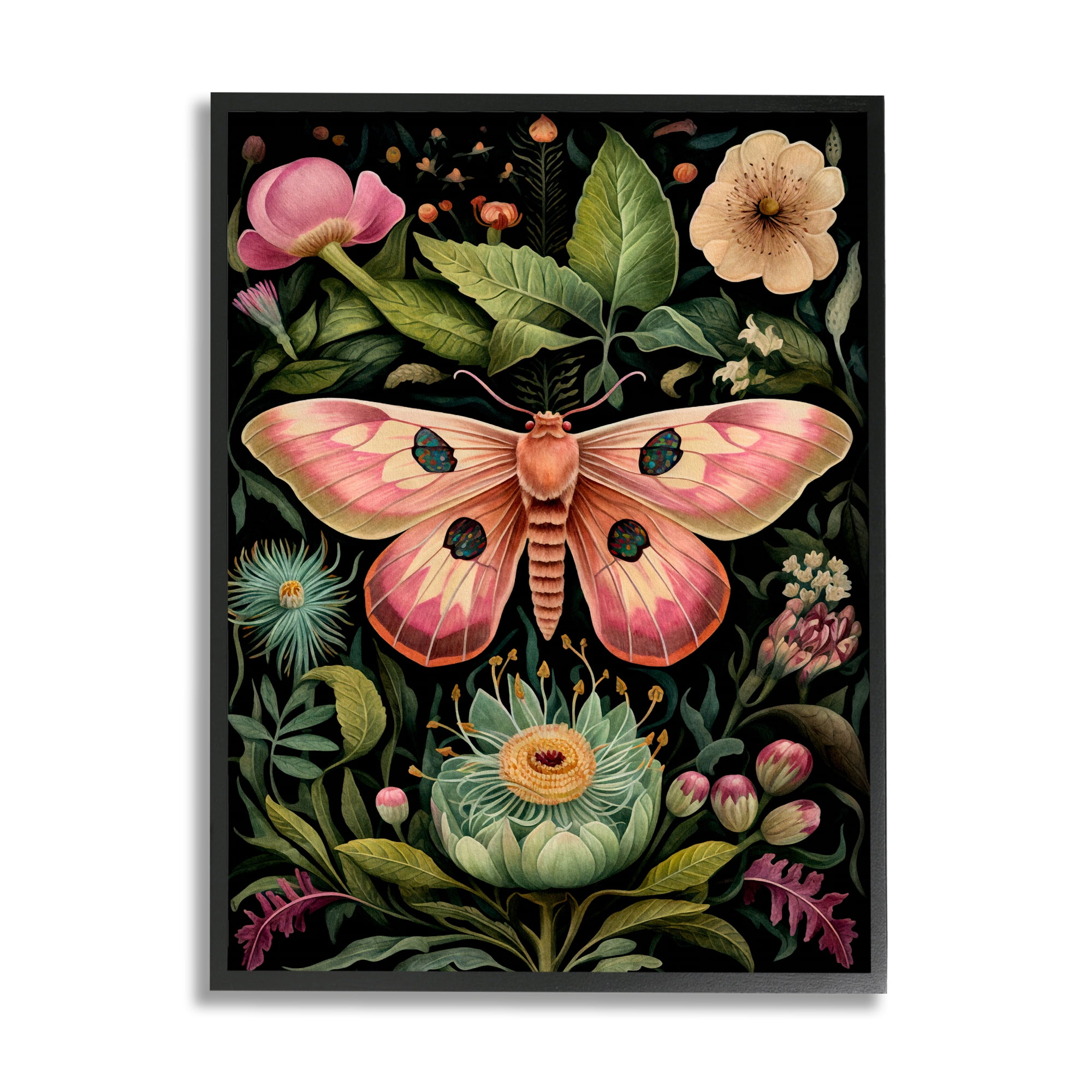 Stupell Industries Vintage Botanical Moth Animals & Insects Painting Black Framed Art Print Wall Art, 11 x 14