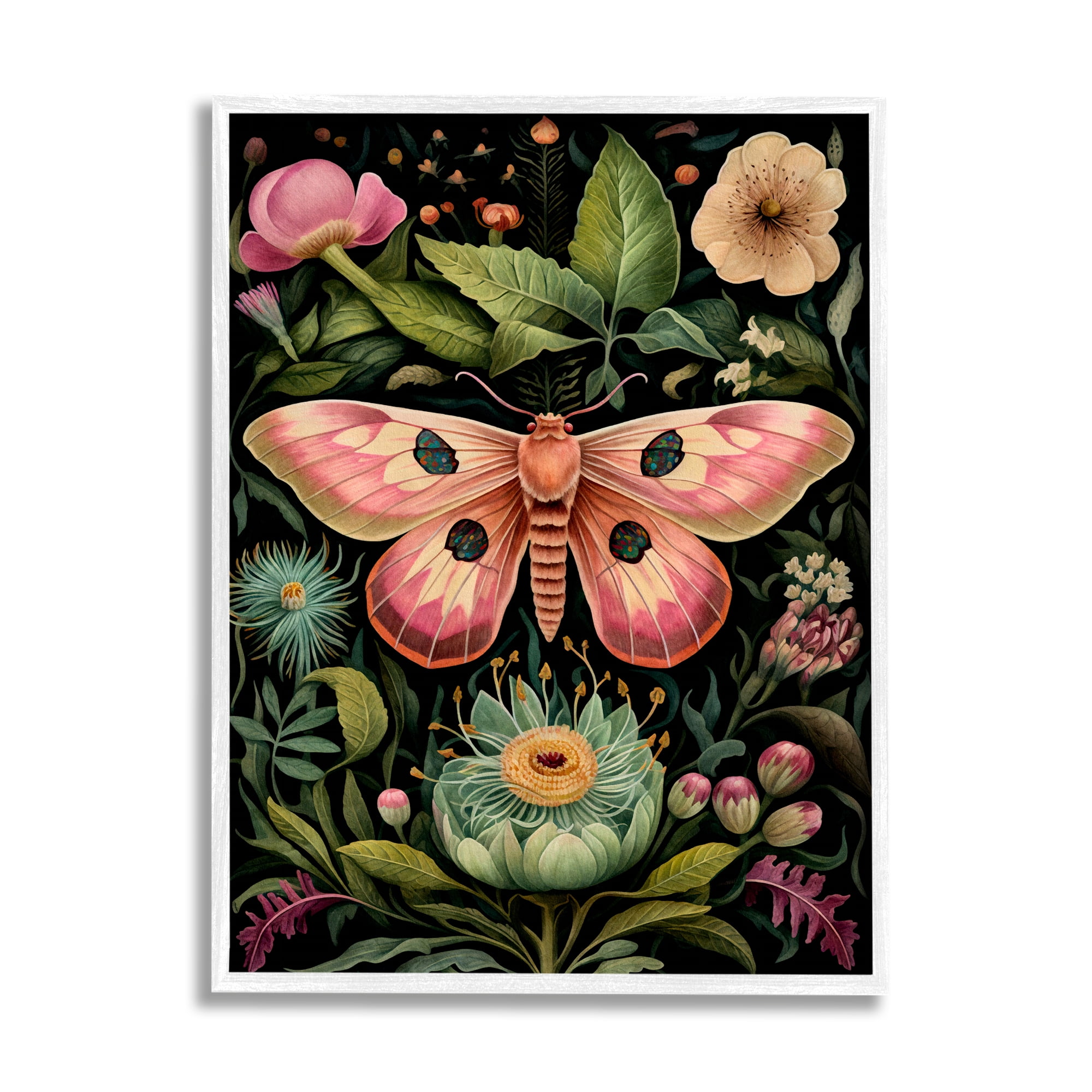 Stupell Industries Vintage Botanical Moth Animals & Insects Painting White Framed Art Print Wall Art, 16 x 20