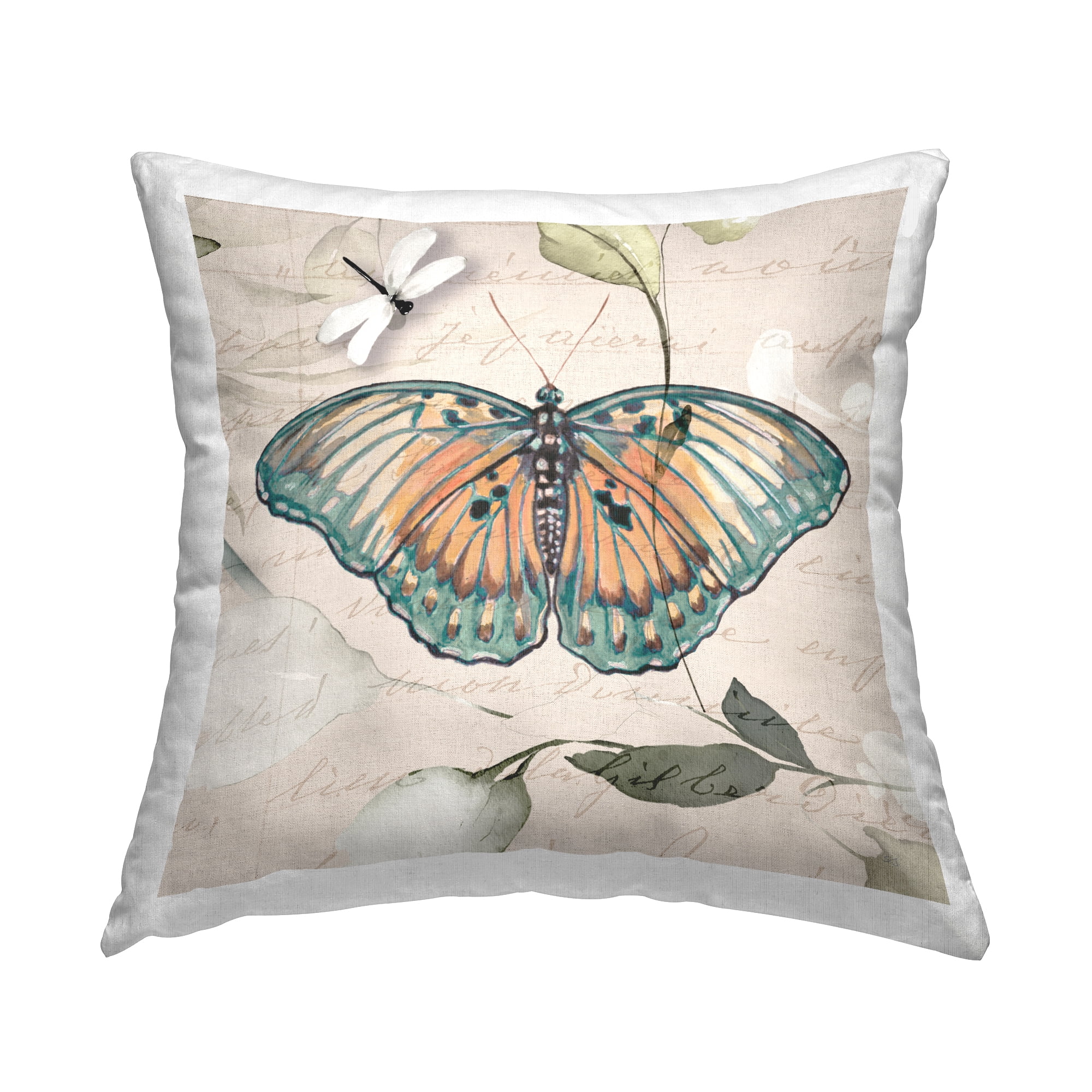 Stupell Industries Vintage Botanicals & Butterfly Decorative Printed Throw Pillow, 18 x 18