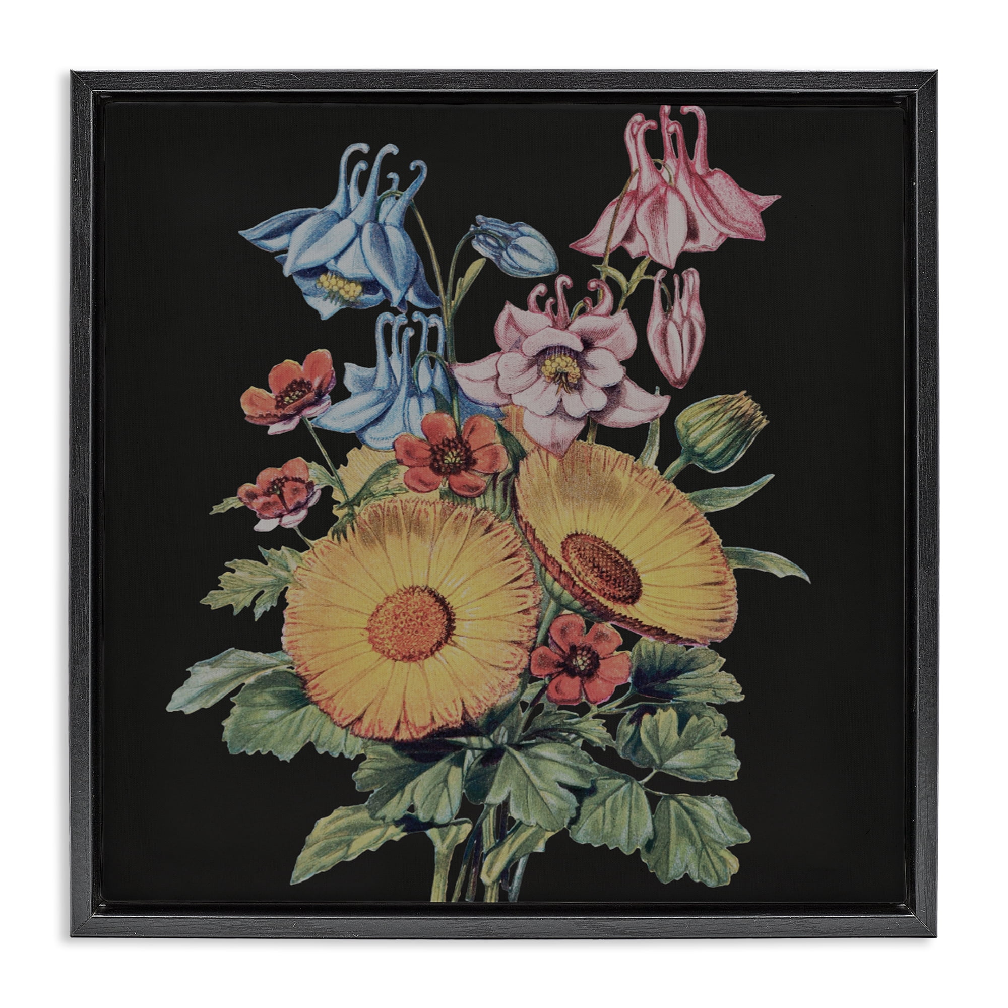 Stupell Industries Vintage Bouquet Study on Black Black Framed Floater Canvas Wall Art, design by Dan Meneely