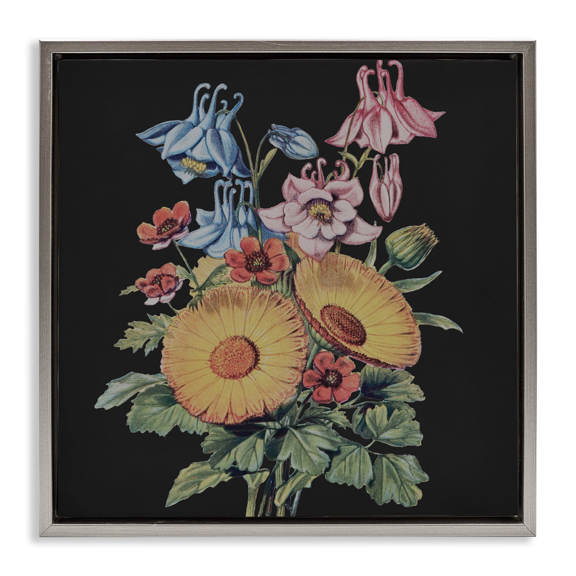 Stupell Industries Vintage Bouquet Study on Black Gray Framed Floater Canvas Wall Art, design by Dan Meneely