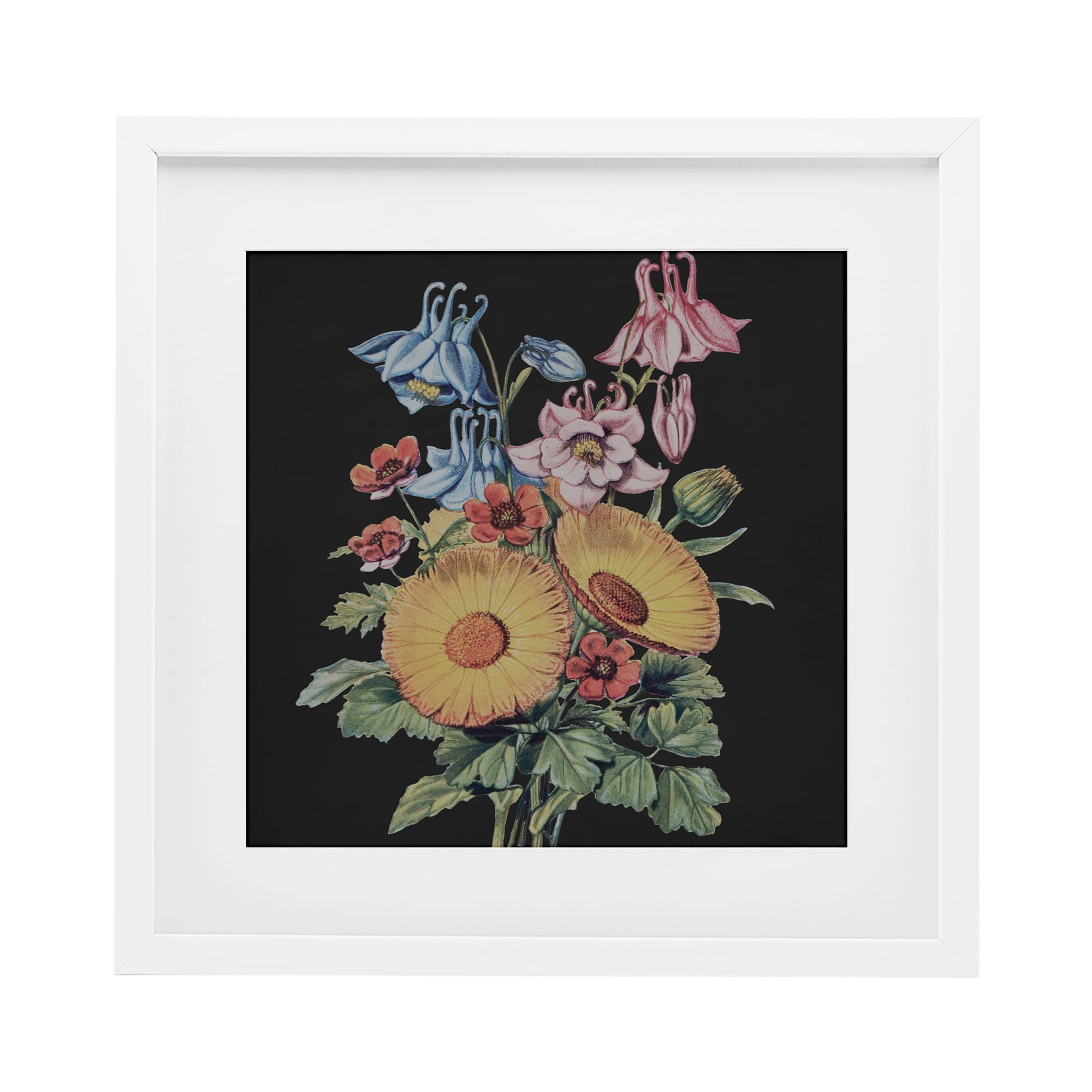 Stupell Industries Vintage Bouquet Study on Black White Framed Print Under Glass, design by Dan Meneely