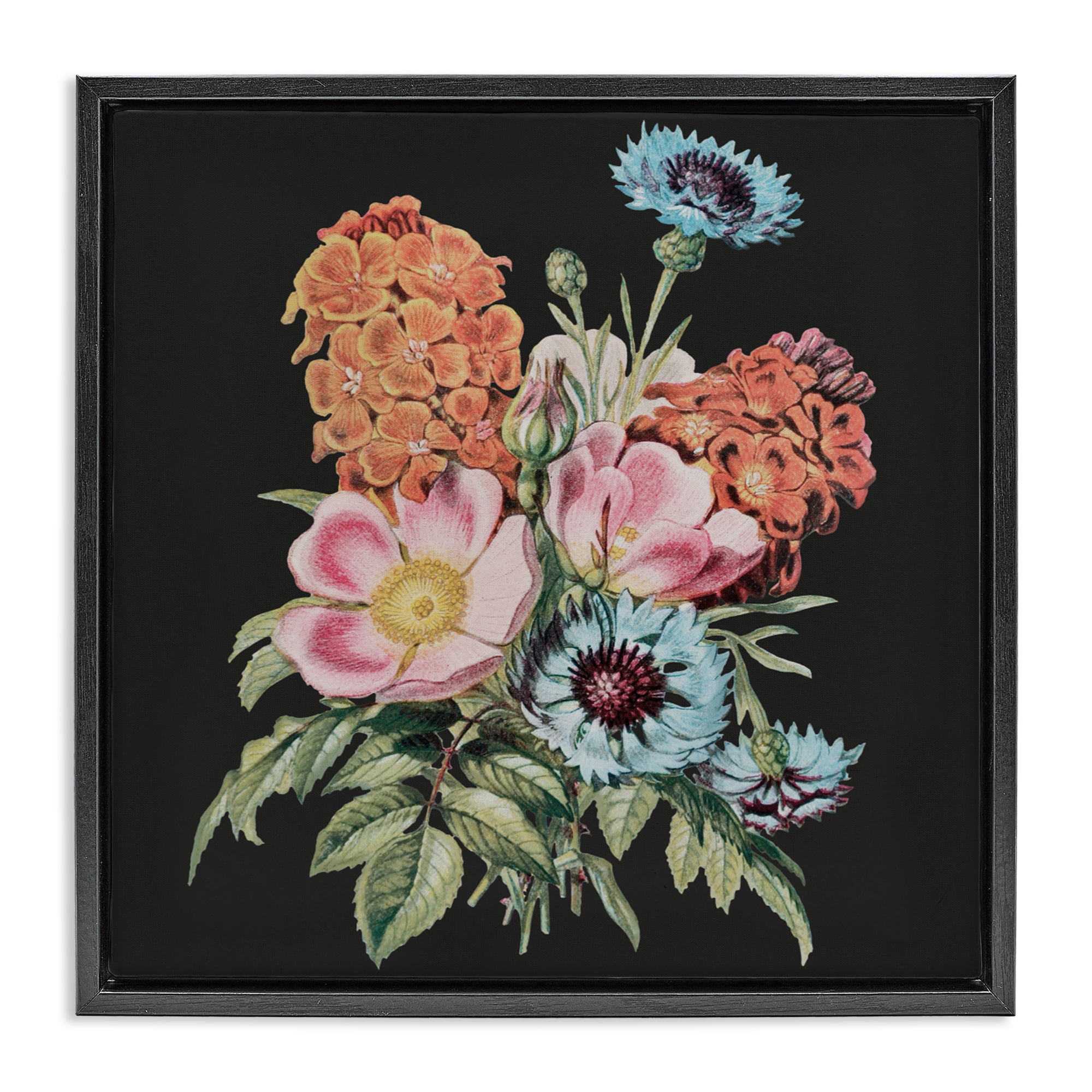 Stupell Industries Vintage Bouquet Study over Black Black Framed Floater Canvas Wall Art, design by Dan Meneely