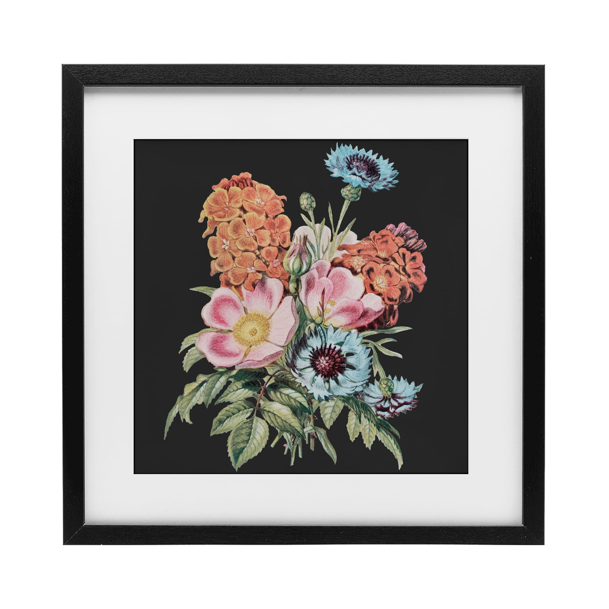 Stupell Industries Vintage Bouquet Study over Black Black Framed Print Under Glass, design by Dan Meneely